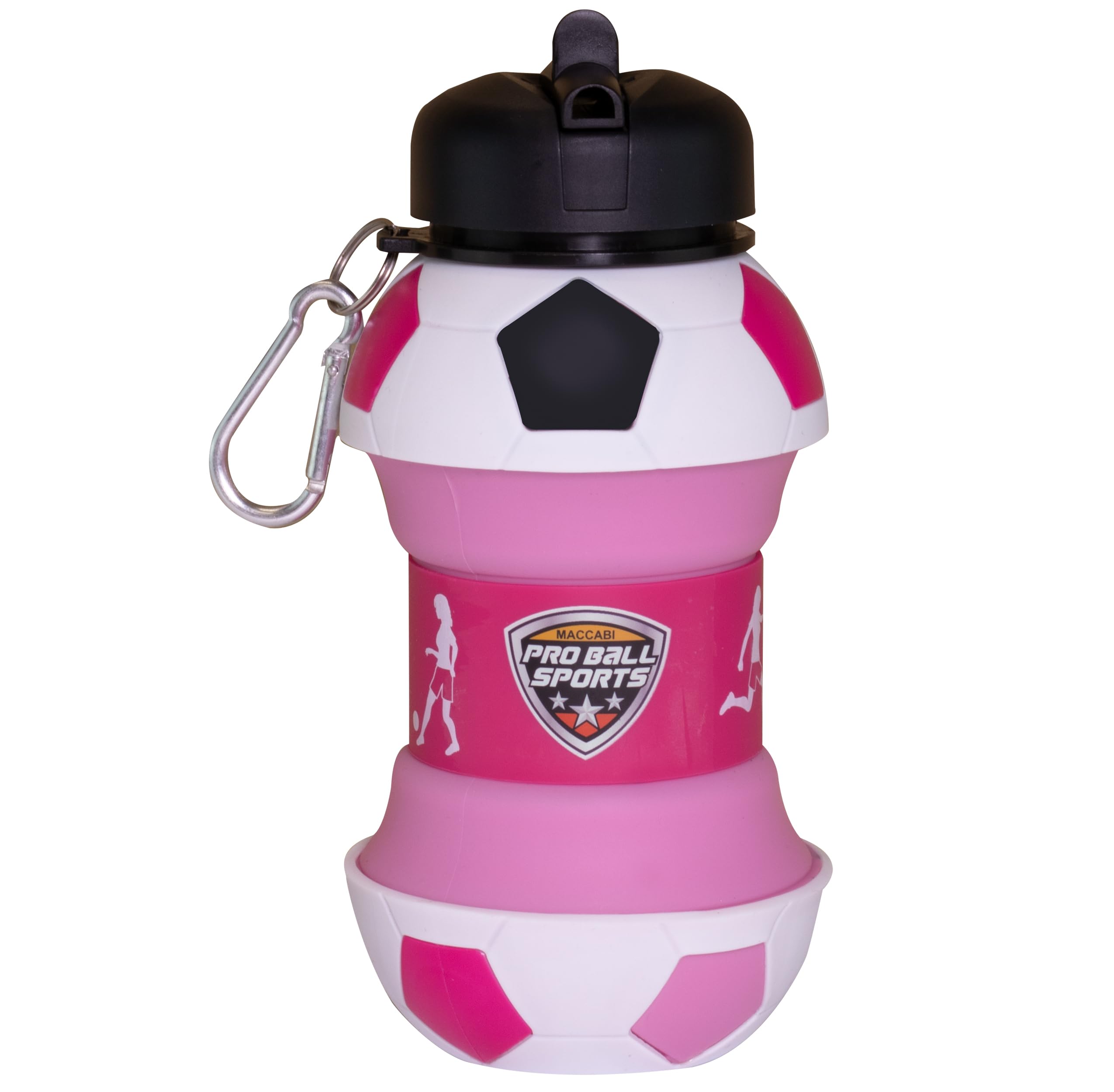 Maccabi Art Clip-On Collapsible BPA-Free Silicone Soccer Ball Water Bottle for Kids, 1 Liter Size