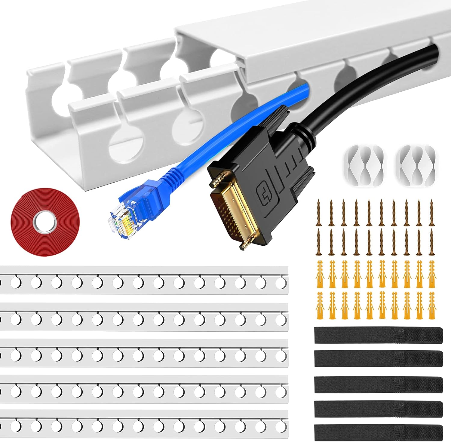Updated Cable Raceway Kit - 31 (2X15.4) Inch Open Slot Wire Covers for Cords, Under Desk Cable Management System to Hide Under Desk/Tv/Computer/Net/Power Cords, (Pack 2) : Electronics