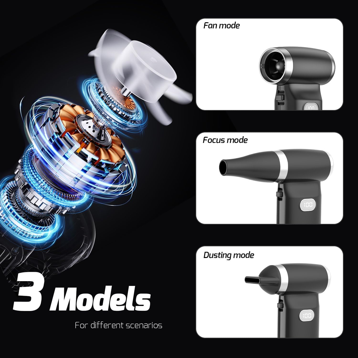 Aire Comprimido Limpieza PC, Soplador de Aire para PC, Soplador Aire Comprimido con Batería, Kit de Limpieza para Portátiles, Teclados, Coches (Upgrade-130.000RPM,8000mAH)