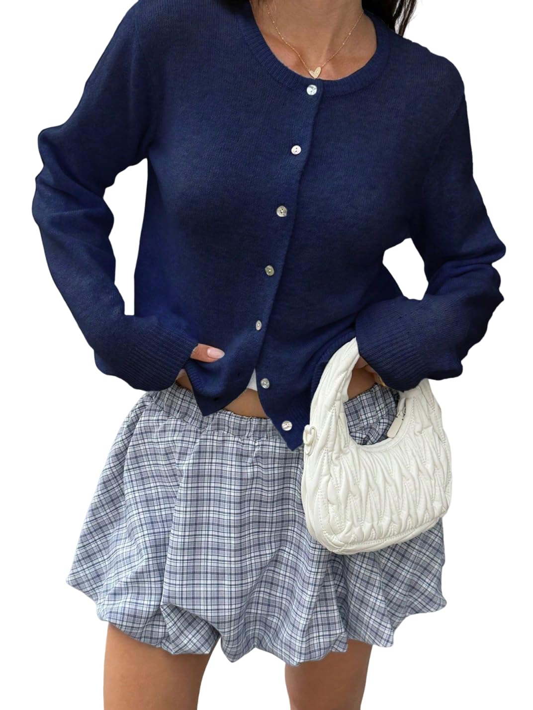 SHENHE Womens Button Up Cardigan Sweater Crew Neck Lightweight Soft Knit Fall Cardigans