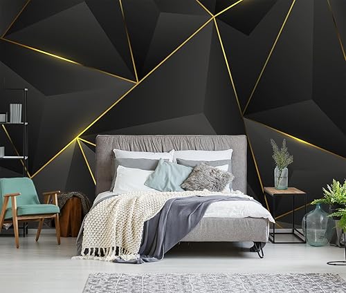 Papel tapiz geométrico 3D negro para sala de estar y dormitorio (no despegar ni pegar)
