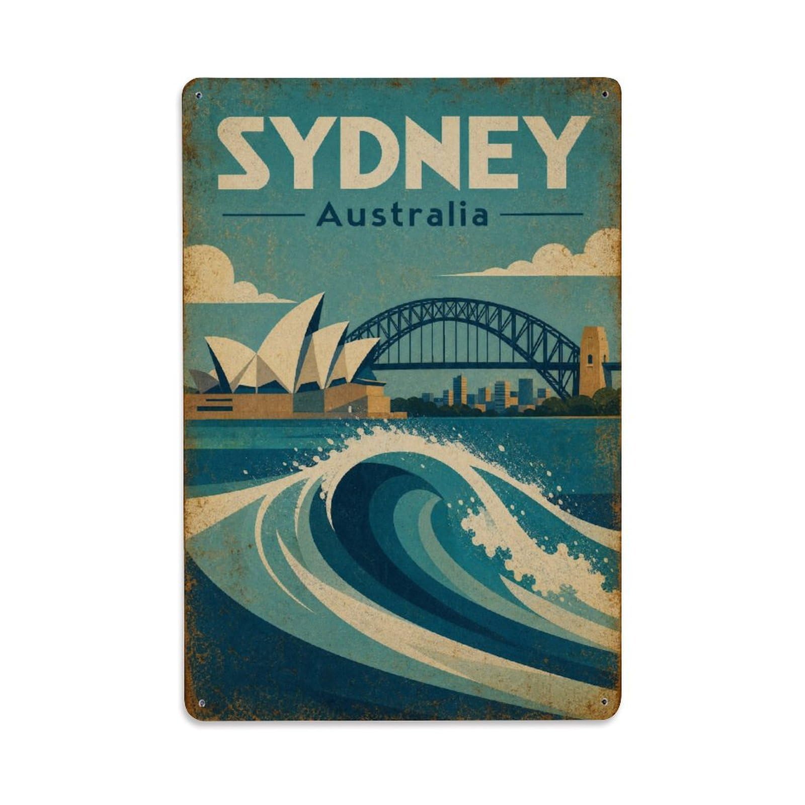 Sydney Australia Coastal Waves Landmark Heritage Travel Metal Tin Sign