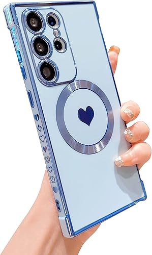 Funda para Samsung Galaxy S23 Ultra compatible con MagSafe, funda magnética chapada de lujo, protección completa de la lente de la cámara, lindo