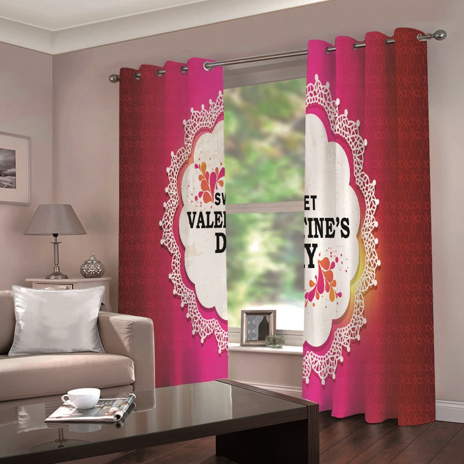 Tenda Elegante Dolce San Valentino, 2 Tende Camera da Letto per Cameretta Bambini, 214x214CM