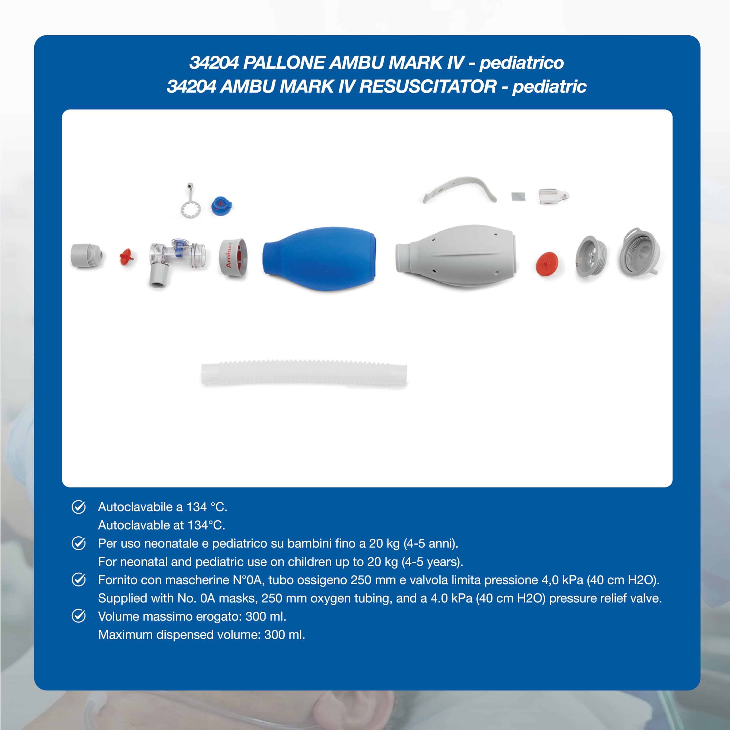 AMBU - Pallone ambu mark IV per adulti e bambini (+ 15 kg) con reservoir 1.500 ml, 34201