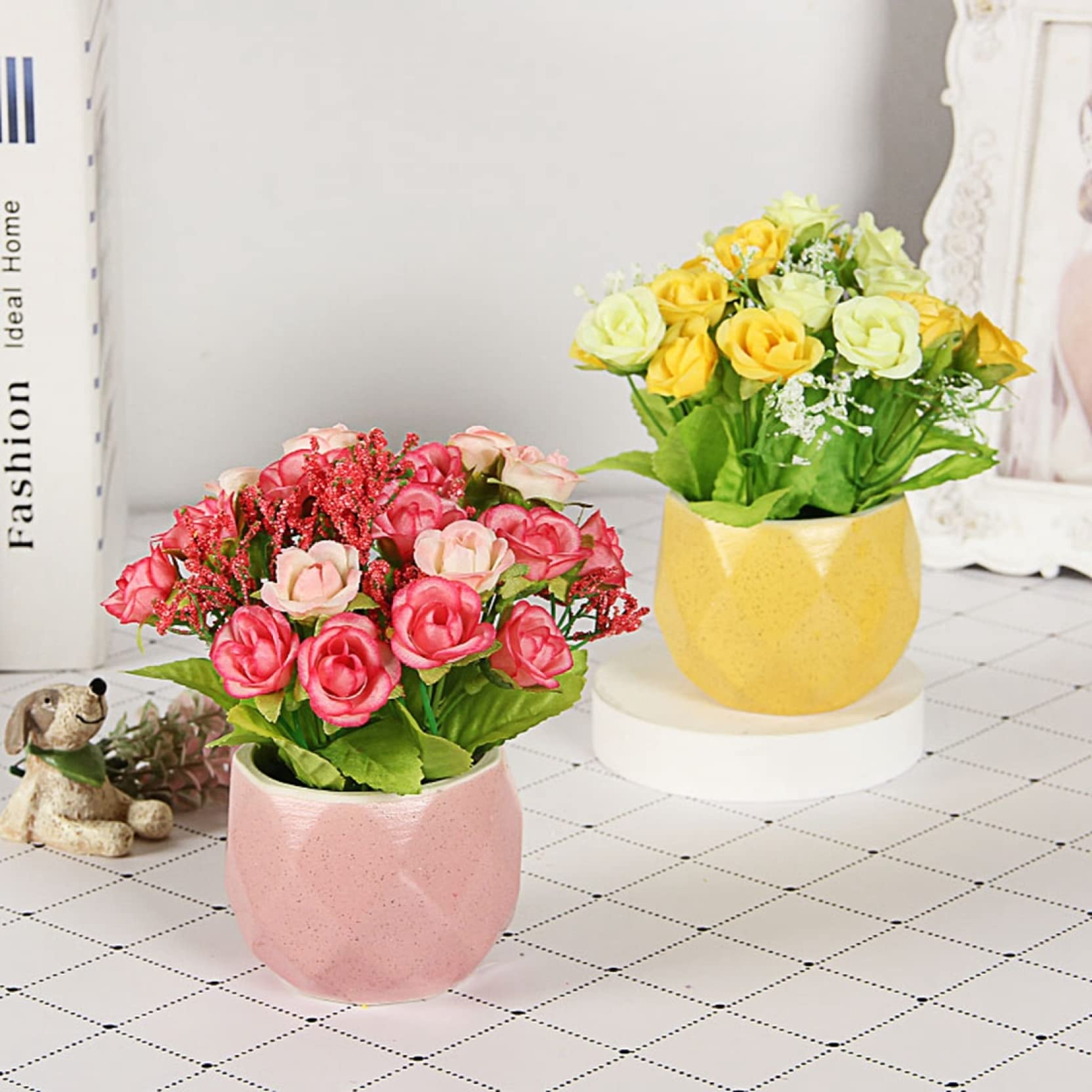 造花と花瓶 Amazon｜ローズ 造花 バラ ins風 明るい セラミック花瓶付き ミニ