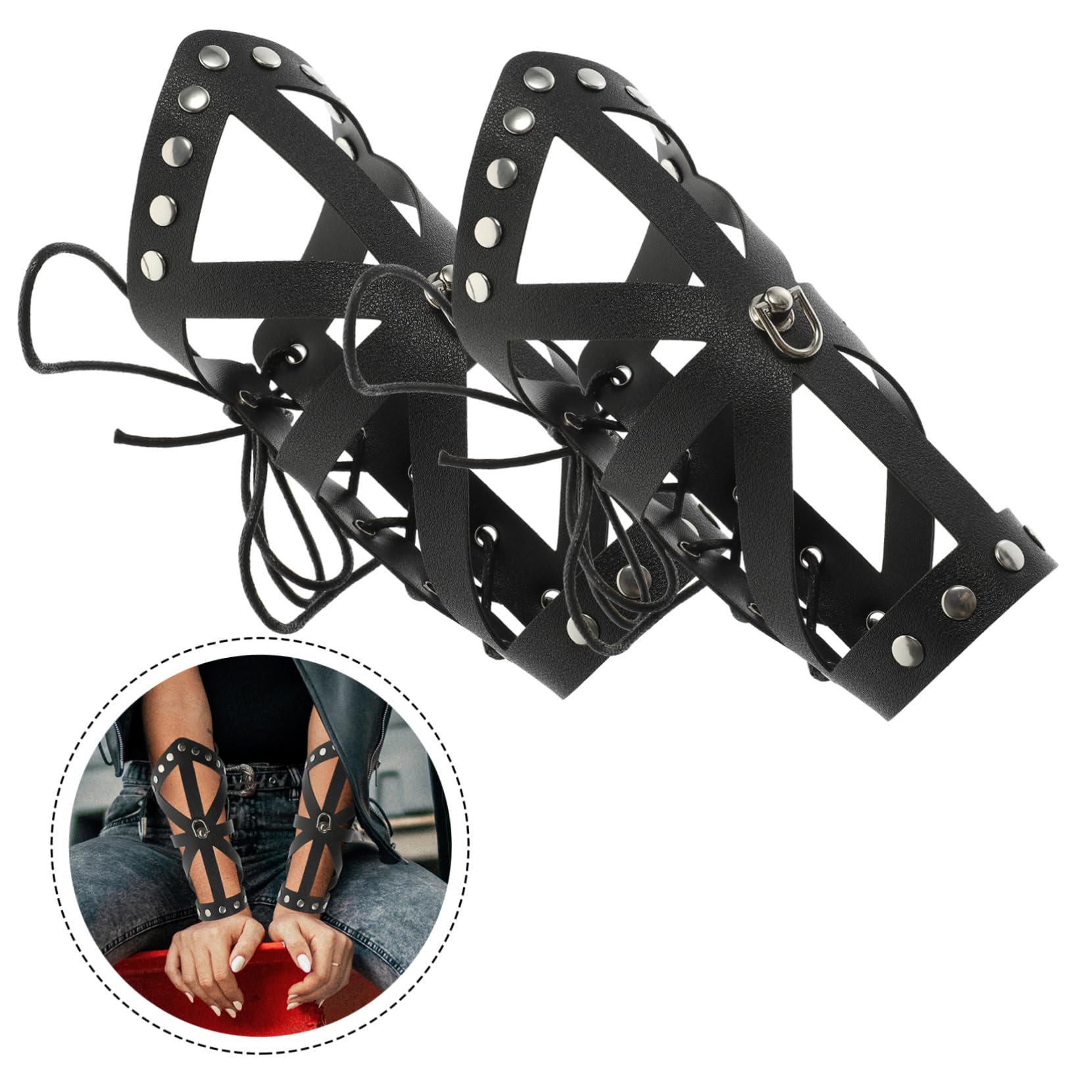 GALPADA Artificial Leather Arm Guards Punk Style Wristband Comfortable Binding Strap for Cosplay