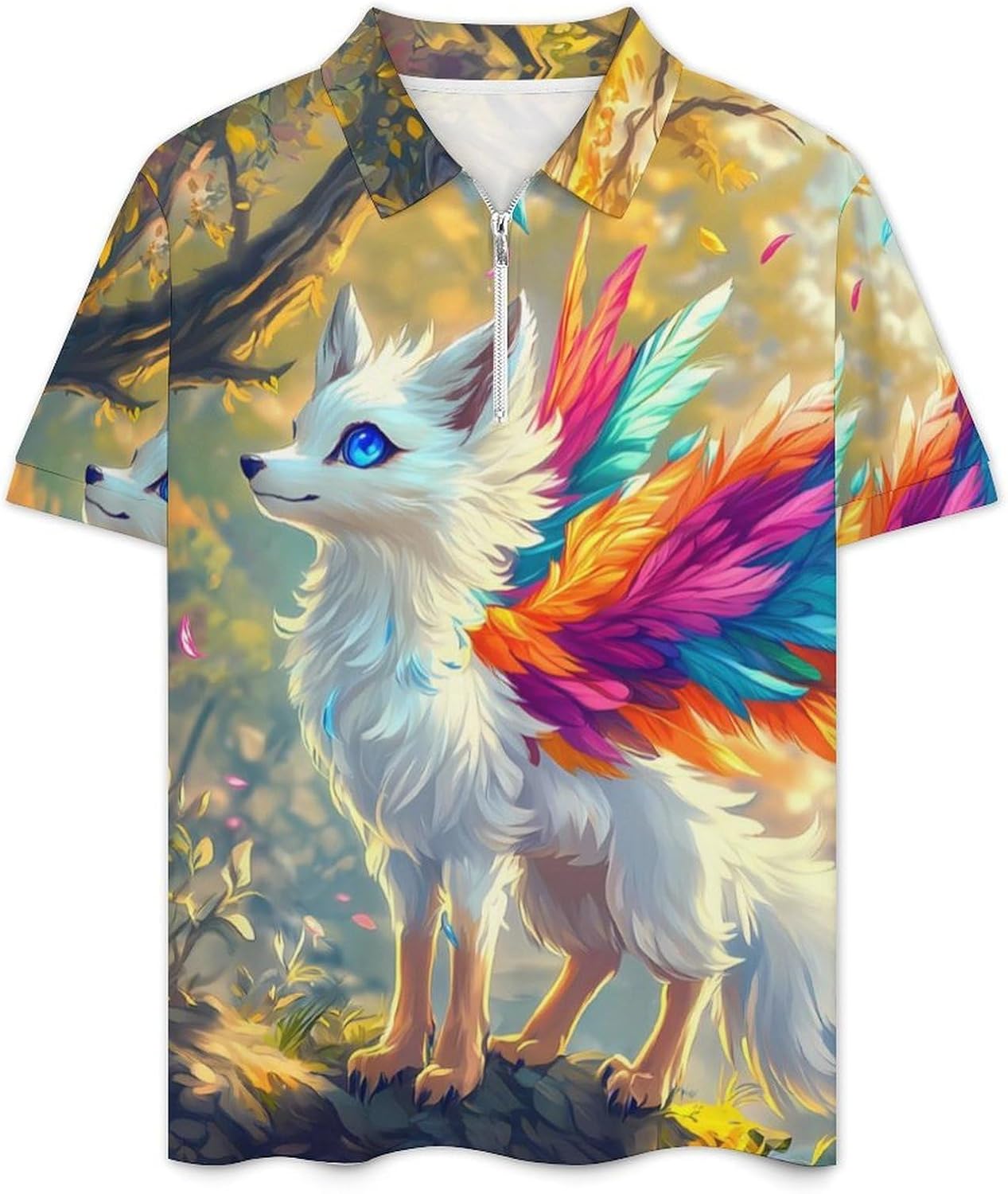 Colorful Fox Mens Polo Shirts Track Suits 2 Piece Short Sleeve Sweatsuit 1/4 Zip Golf Loungewear for Sports