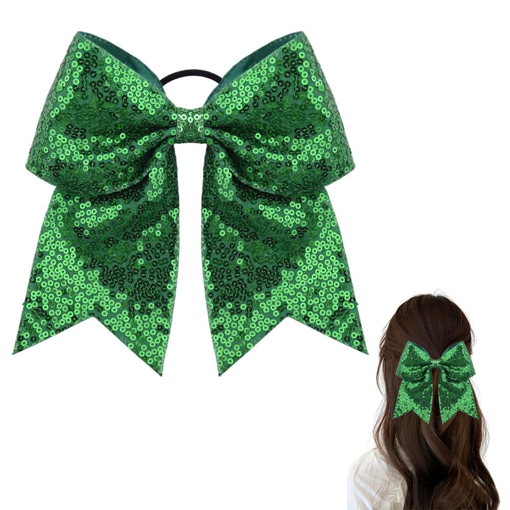 Glitter Sequin Hair Scrunchies with Bow Green Sparkly Hair Accessories for Thick Fine Hair Glitter Sequin Bow Hair Ties for Christmas Party Sparkly Hair Bobbles for Women Christmas Gifts