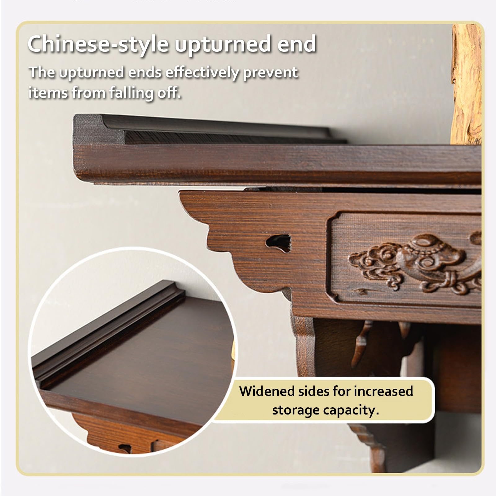 Wall Mounted Bamboo Buddha Altar Table With Drawer, Pooja Mandir Shrine Shelf For Buddha Statue, Meditation, Prayer, Incense Offerings, Home Temple Decor