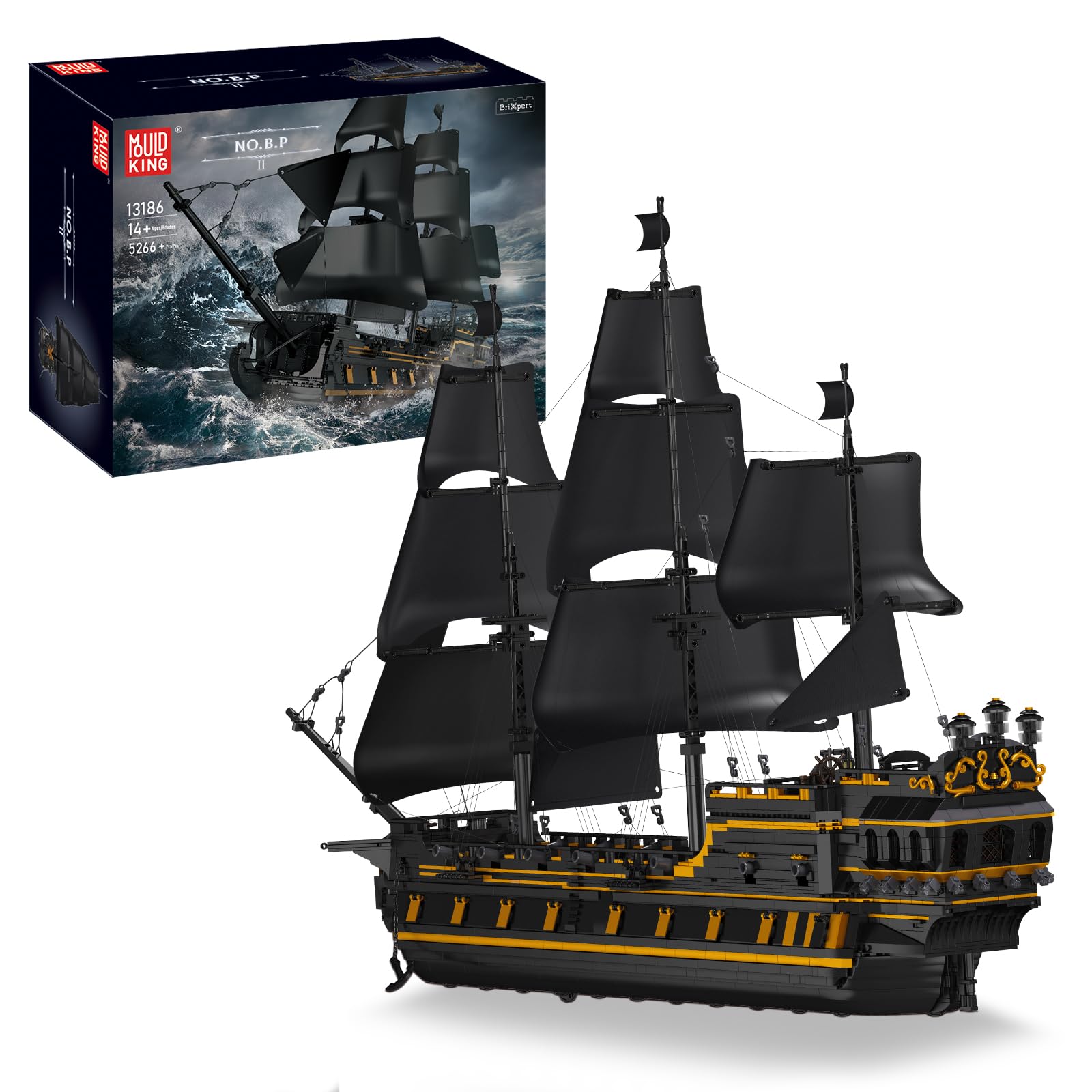 Mould King 13186 Piraten Schiff Modell Klemmbausteine Set, 5266 Stücke MOC Black Pearl Segelboot Modell Bausteine Set zu Bauen, Boot Kits Montage Spielzeug für großes Geschenk und Sammlungen