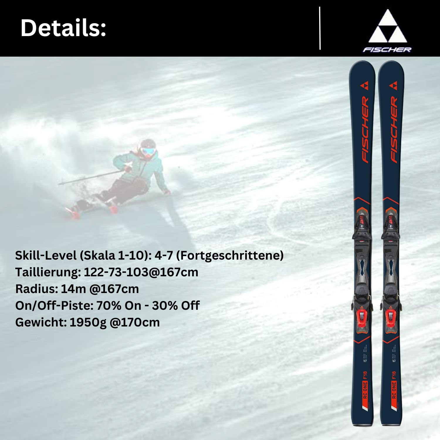 Ski Alpinski Carvingski On-Piste-Rocker - Fischer RC One F18 TPR - inkl. Bindung RS11 PR Z3-11 - Modell 2024 - All Mountain Ski - geeignet für Fortgeschrittene Fahrer