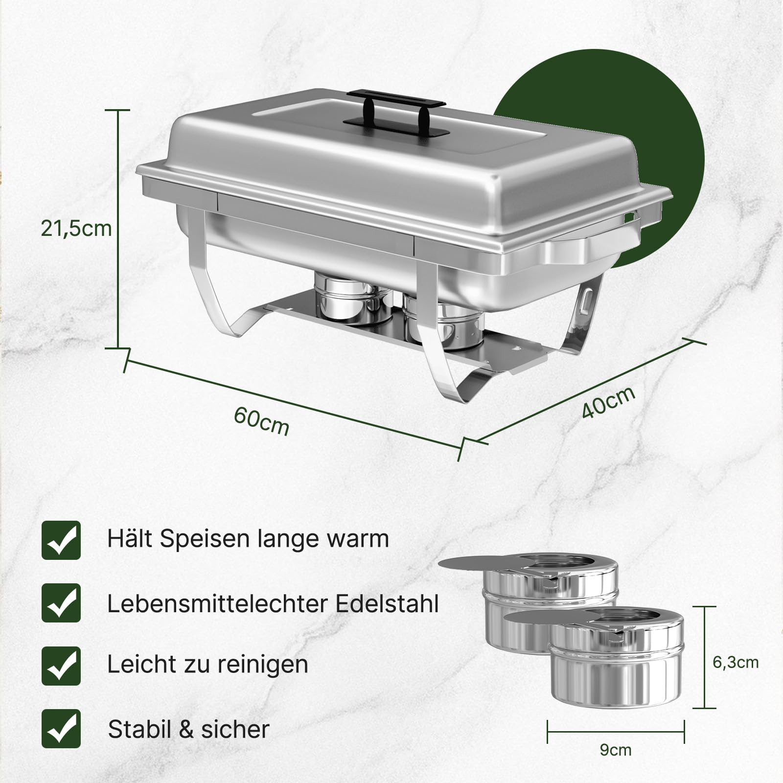 Aplancee Chafing Dish, 2 contenitori scaldavivande in acciaio inox, per catering, buffet e feste