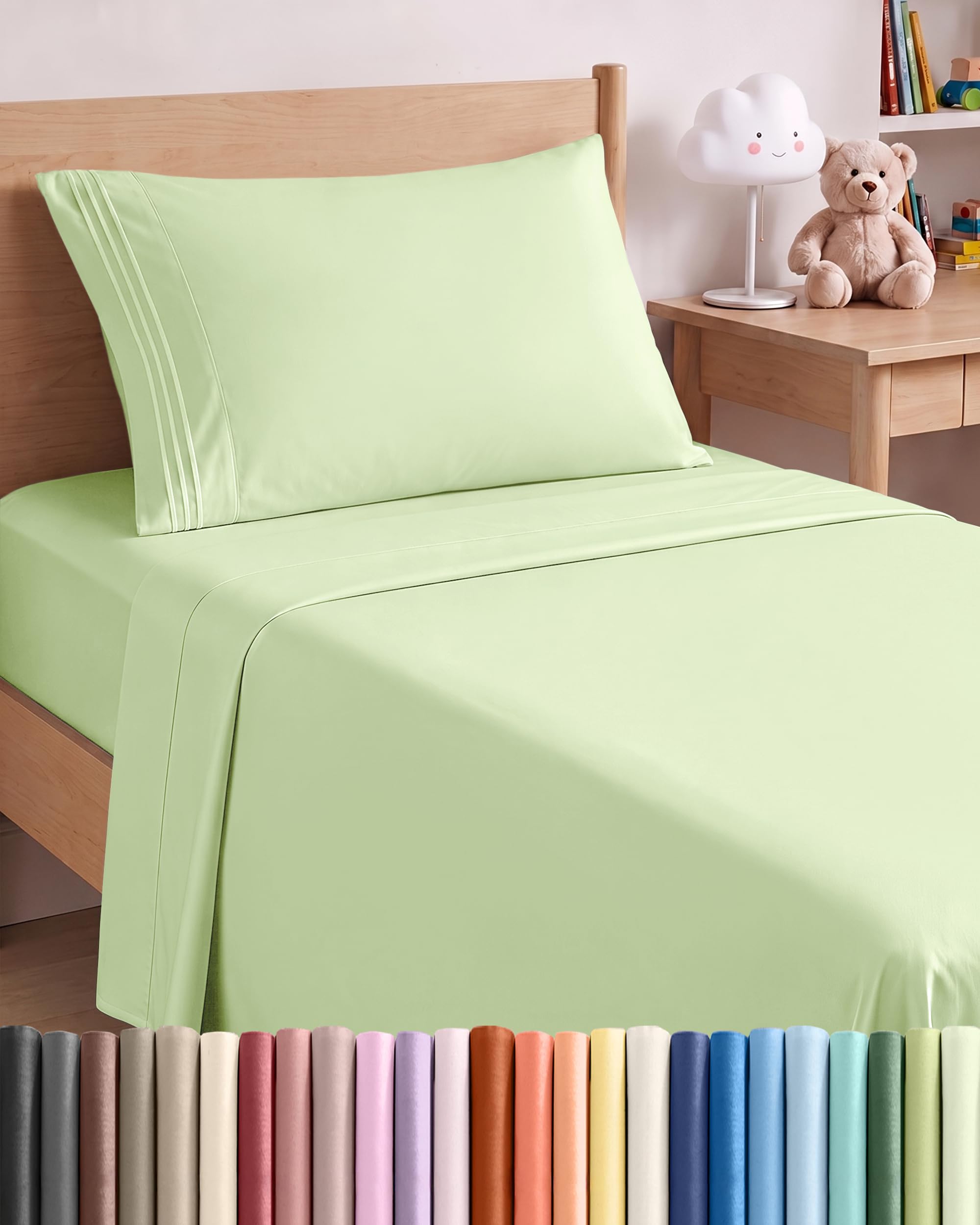 Twin Size 3 Piece Sheet Set - Comfy Breathable &amp; Cooling - Light Sage Green