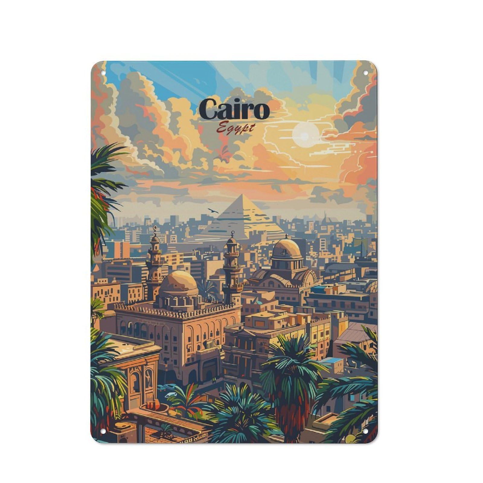 Junmoney Style-21 Cairo Cityscape Printed Metal Sign 40X30cm For Workshop Wall, Suited To Metal Sign Collectors, For Retro Home Interiors