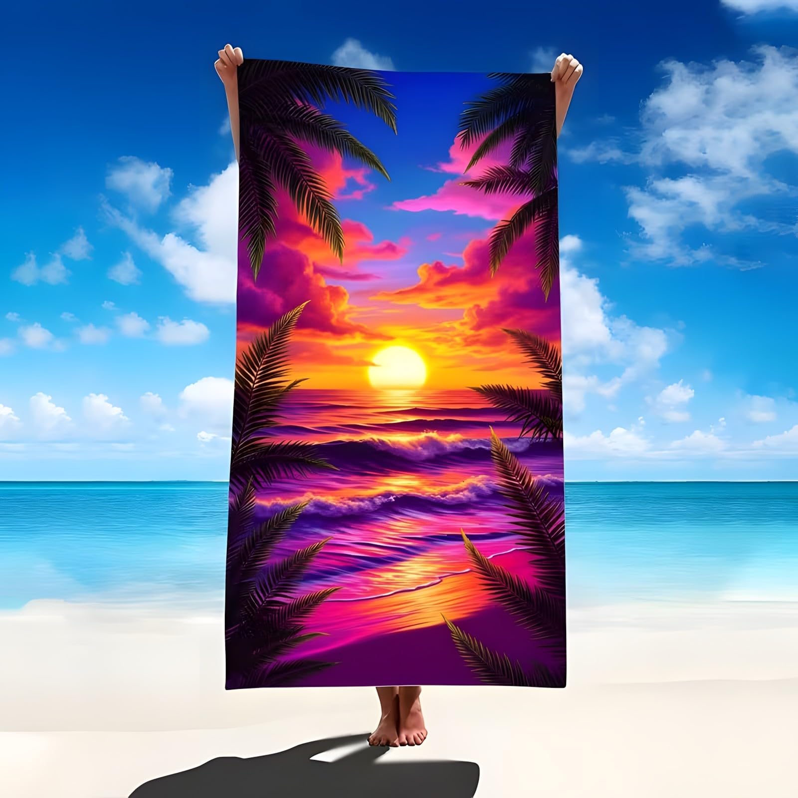YZQGLHP Sunset Microfibre Beach Towel The Sea Beach Bath Towel Quick Drying, Lightweight, Sand-Free, Durable, for Pool, Gym, Camping, Travel Towel 90x200cm