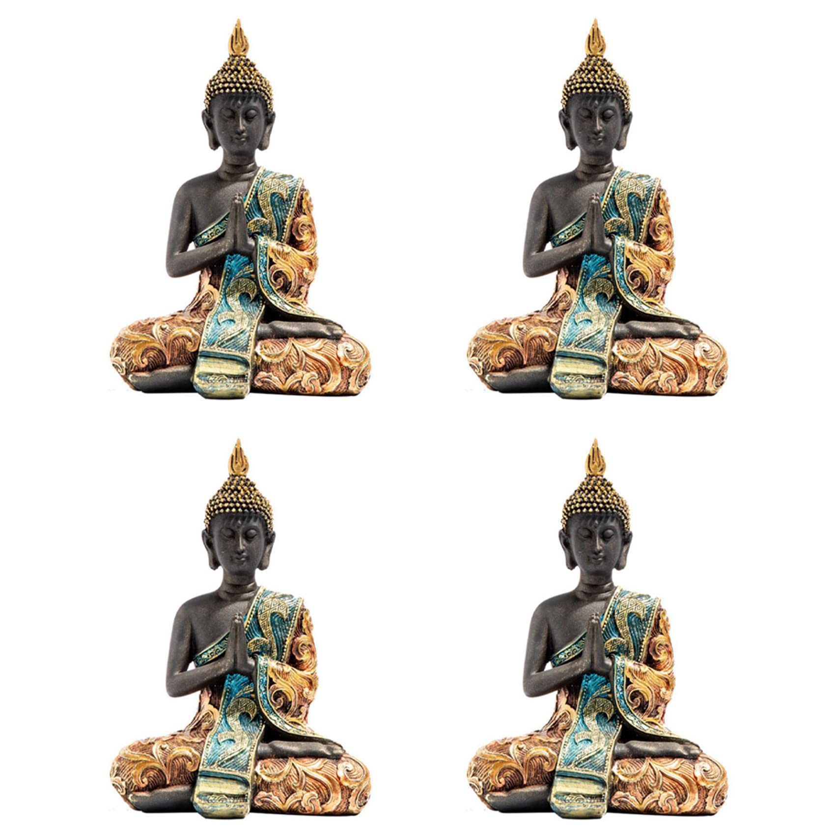 Hndhbfgrt 4X Buddha Statue Thailand Sculpture Resin Handmade Buddhism Hindu Feng Shui Figurine Meditation Home Decor Ornament