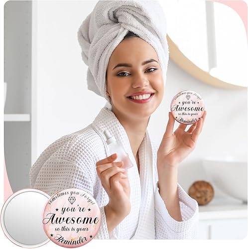 Miniatura 4 de 120 piezas de espejo compacto inspirador de 2.76 pulgadas, regalos de agradecimiento a los empleados, regalos redondos de maquillaje, espejo de