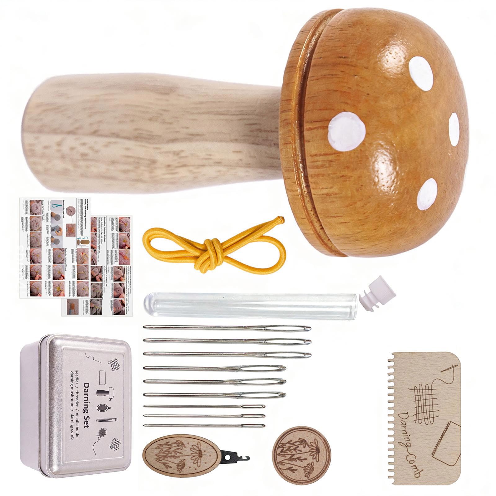 CAZSTYK Aesthetic Retro Styles Wood Mushroom Darning Set Combining Decorative Appeal with Practical Functionality Sewing Set