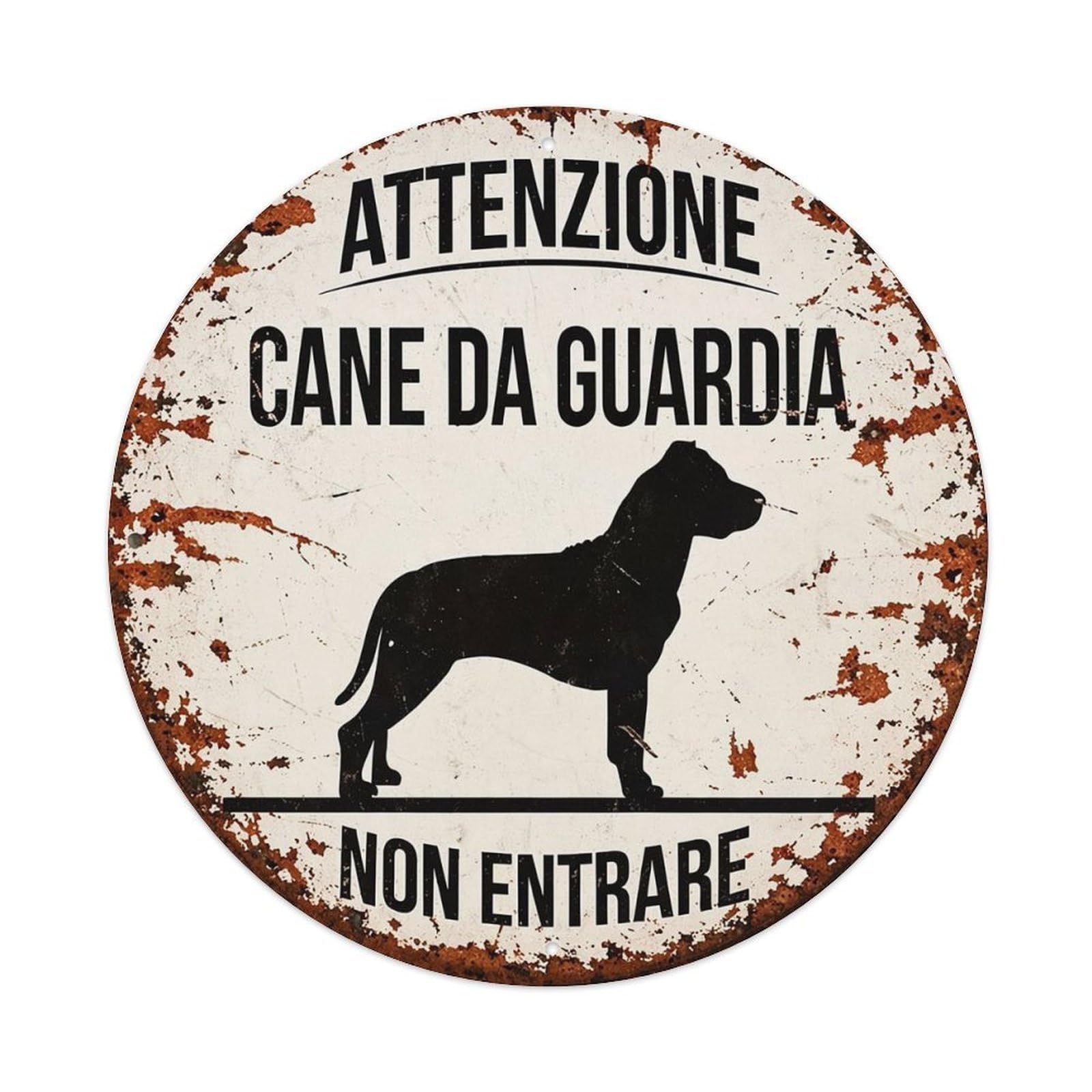 Jdyaojiesheng Vintage Attenzione Cane Da Guardia Non Entrare Round Tin Sign Retro Metal Wall Decor Metal Poster, Home Bar Garage Farmhouse Cafe Wall Art Decoration 8X8inch