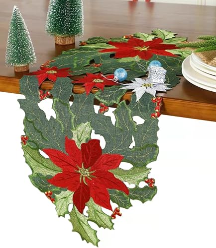 GRANDDECO Camino de mesa navideño para fiestas de granja bordadas con flores rojas de Navidad, bufandas, decoración de mesa para el hogar, cocina, disponible en Yaxa Peru