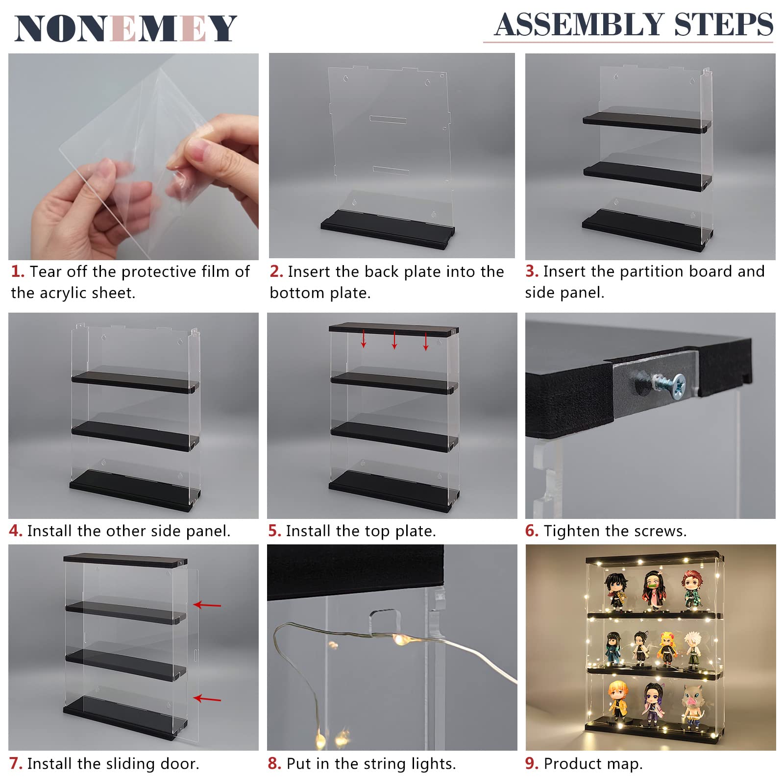 Acrylic Display Case LANSCOERY Clear - 9.4x9.4x11.8 Inch Cube With LED ...