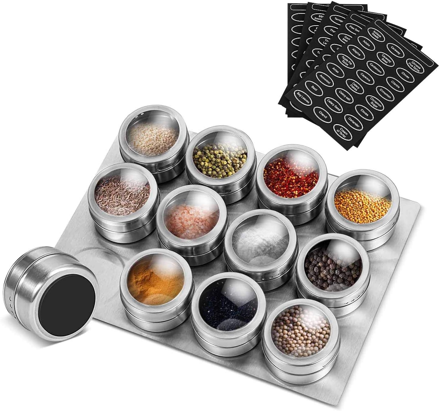 Flexzion Round Tins, Spice Tin Set 12 Tin Spice Container