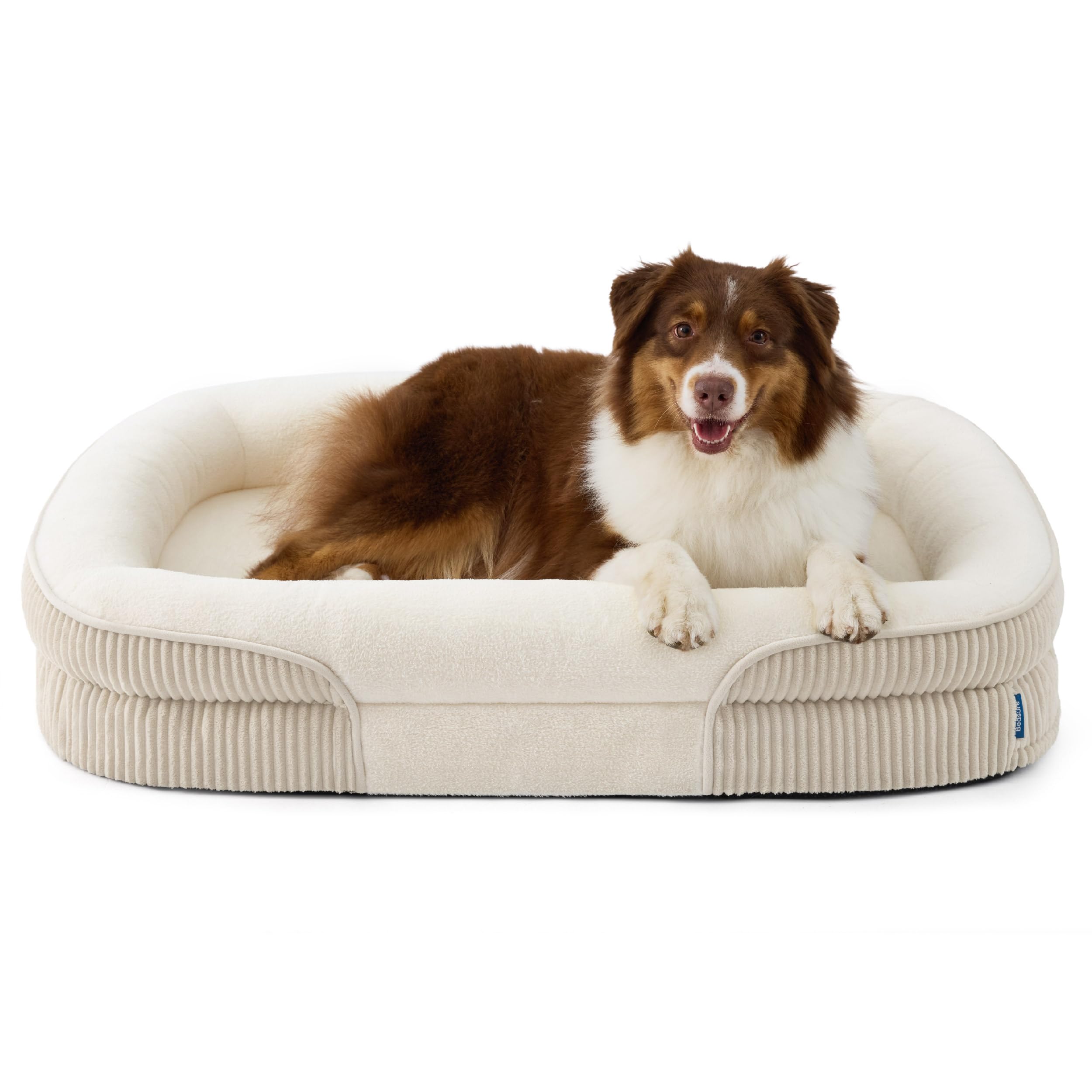 Bedsure cuccia ortopedica per cane di grande taglia, 97x71x18cm, crema | 360° divano-letto di sostegno ovale a bordo rialzato per cani anziani, copertura impermeabile lavabile, in pile ultra morbido