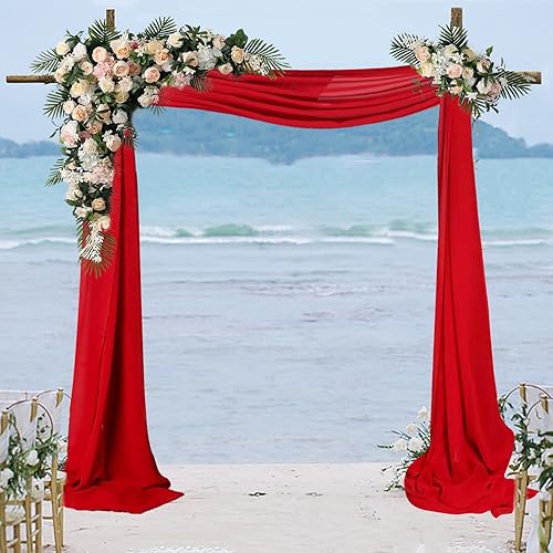 Miniatura 9 de AMZLOKAE Cortinas de arco de boda, 3 paneles de 6 yardas, cortina de tela de arco de gasa roja, arco de boda, 18 pies, decoración de recepción de