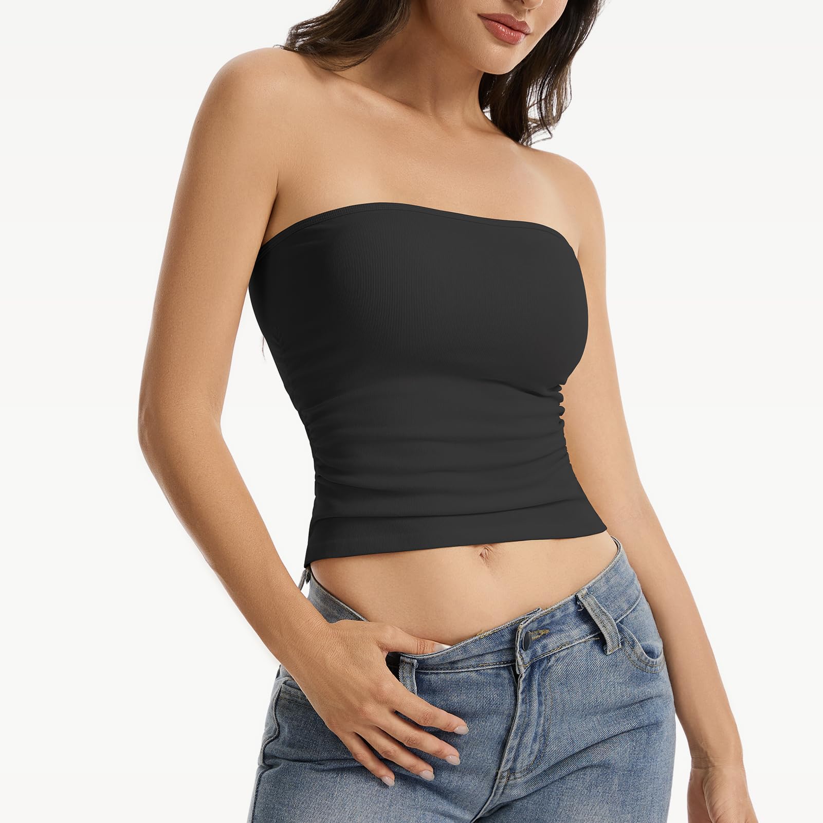 Top Bandeau para mujer, sin tirantes, corte ajustado, sin mangas, de una sola capa, básica, cómoda y ligera