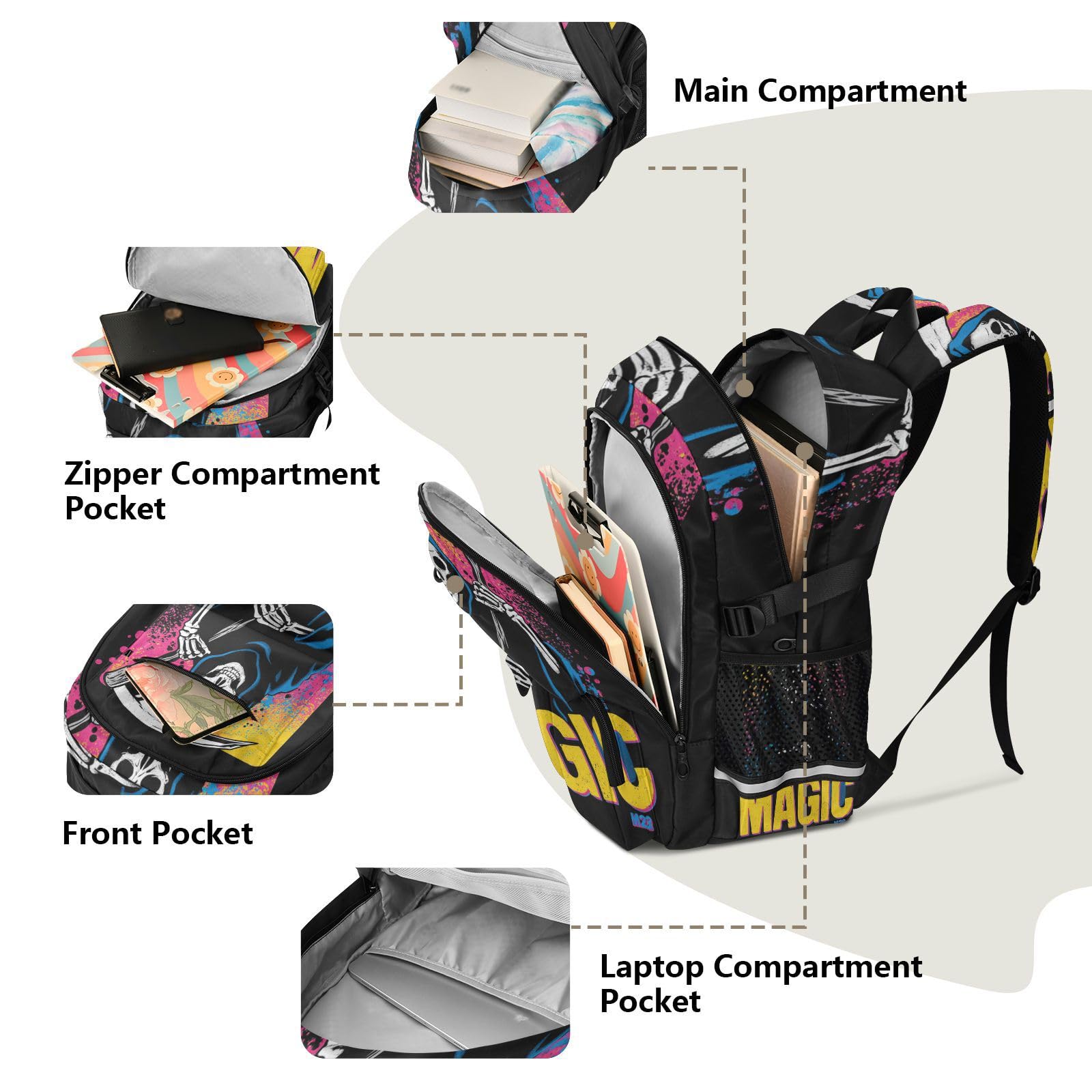 Plecak na laptopa z lat 80. Ponury Żniwiarz dla kobiet z lat 80. Ponury Żniwiarz College School Bookbag 44.5 cm plecaki studenckie bagaż plecak