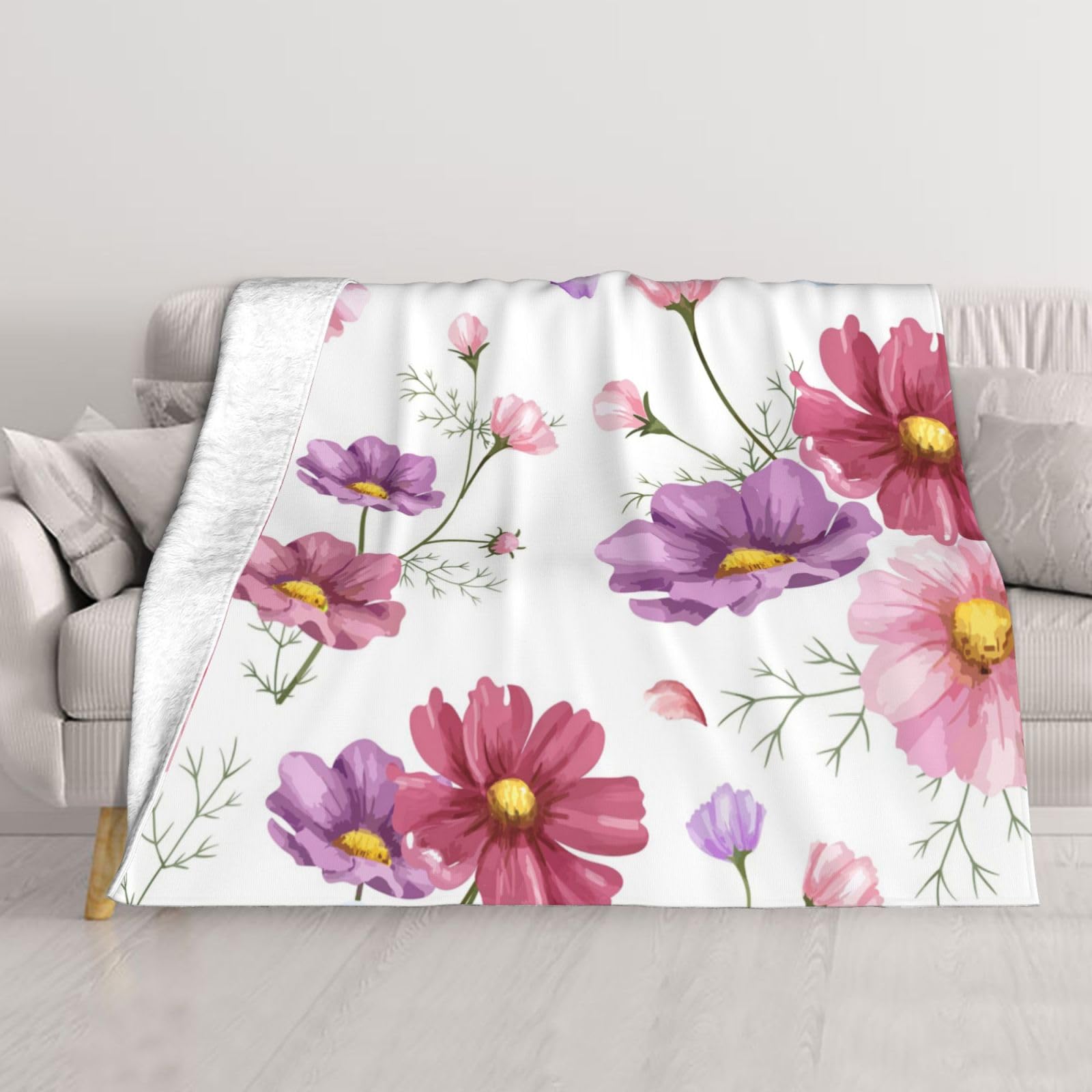 Couverture en flanelle pour salon et voyage plaid fleuri 152x127 cm