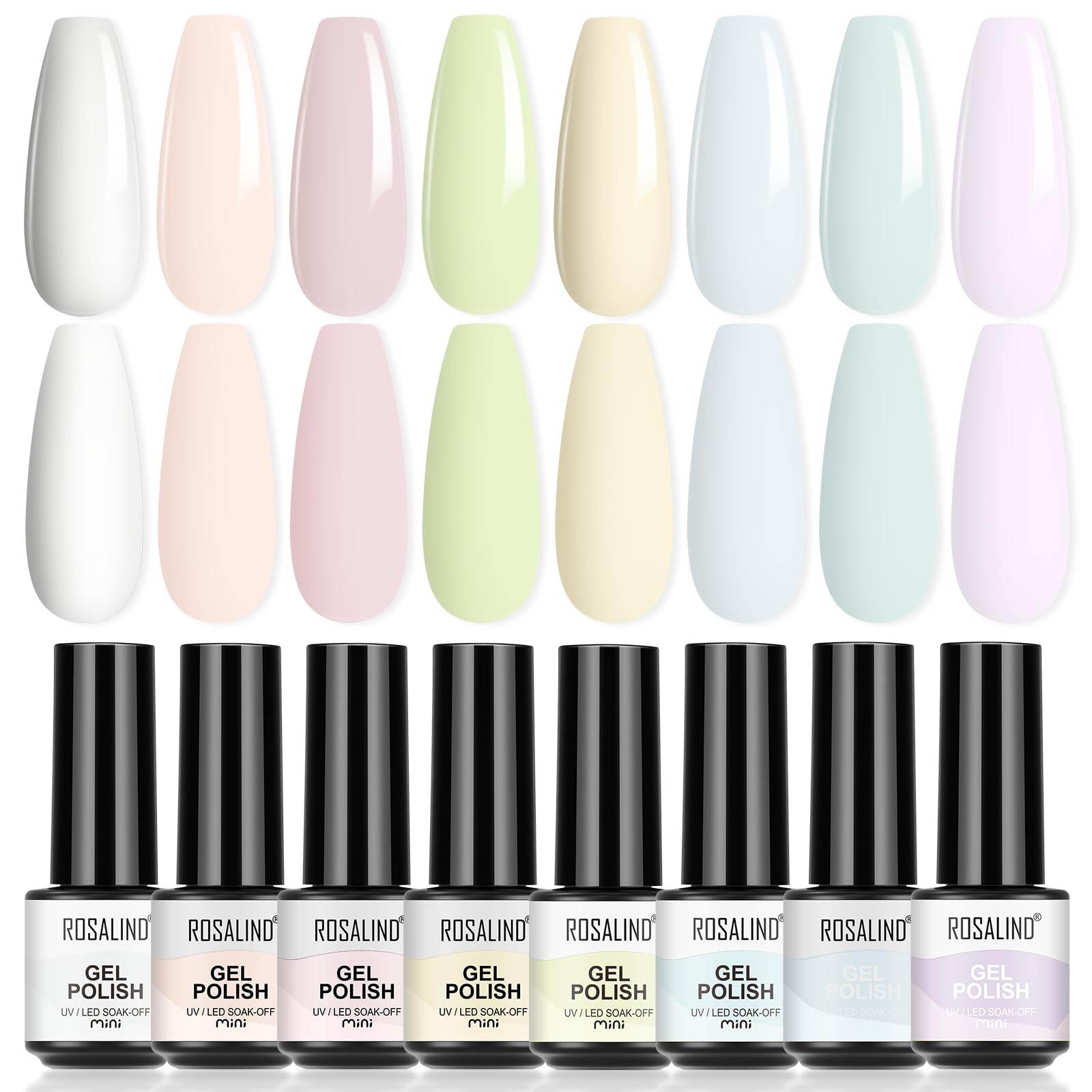 ROSALIND Esmalte Semipermanente de Uñas en Gel, 8 pcs de Pintauñas Semipermanentes Amarillo Claro Mini, UV LED Esmalte de uñas en Gel Set