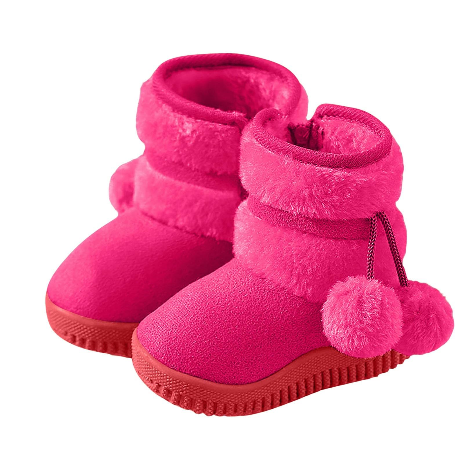 Girls Boys Snow Boots Kids Warm Winter Boots Toddler Fur Lined Mid Calf Boot Fuzzy Non-Slip Outdoor Shoes