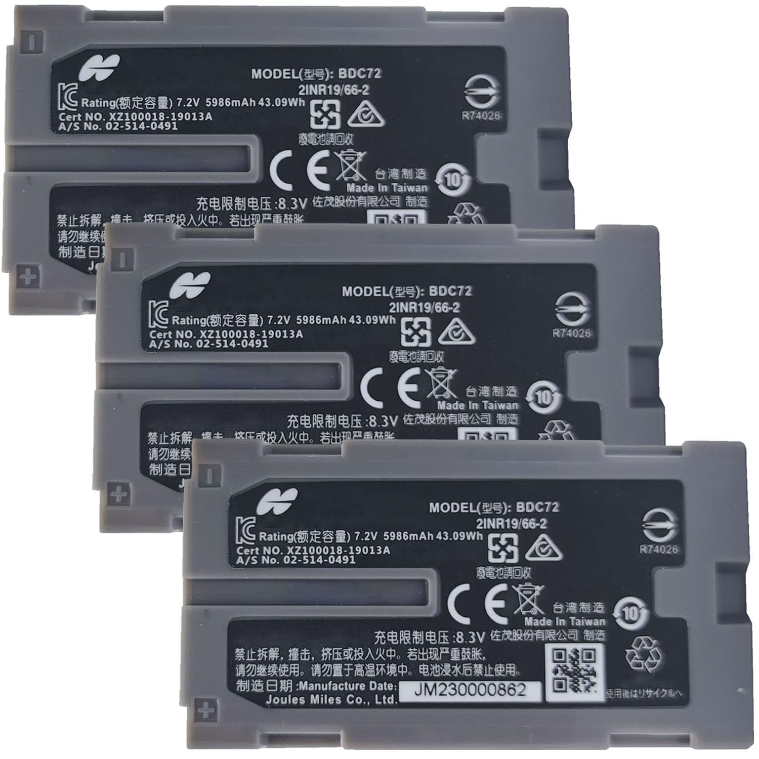 (3Pcs BDC72 Ni-MH Battery for OS ES FX101 GM52 Total Station, 7.2V, 5986mAh