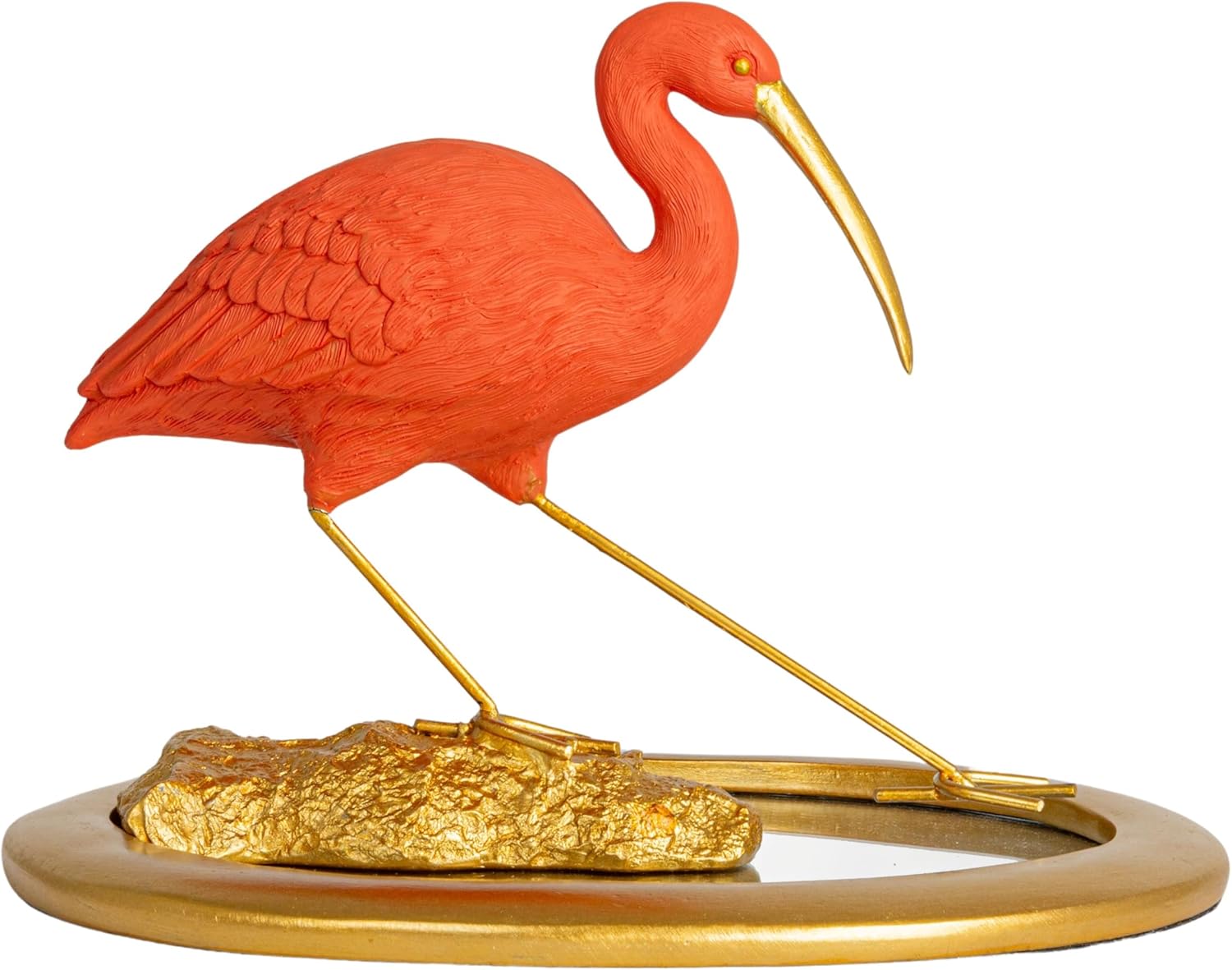 Scarlet Ibis Figurine on Gold Mirrored Tray