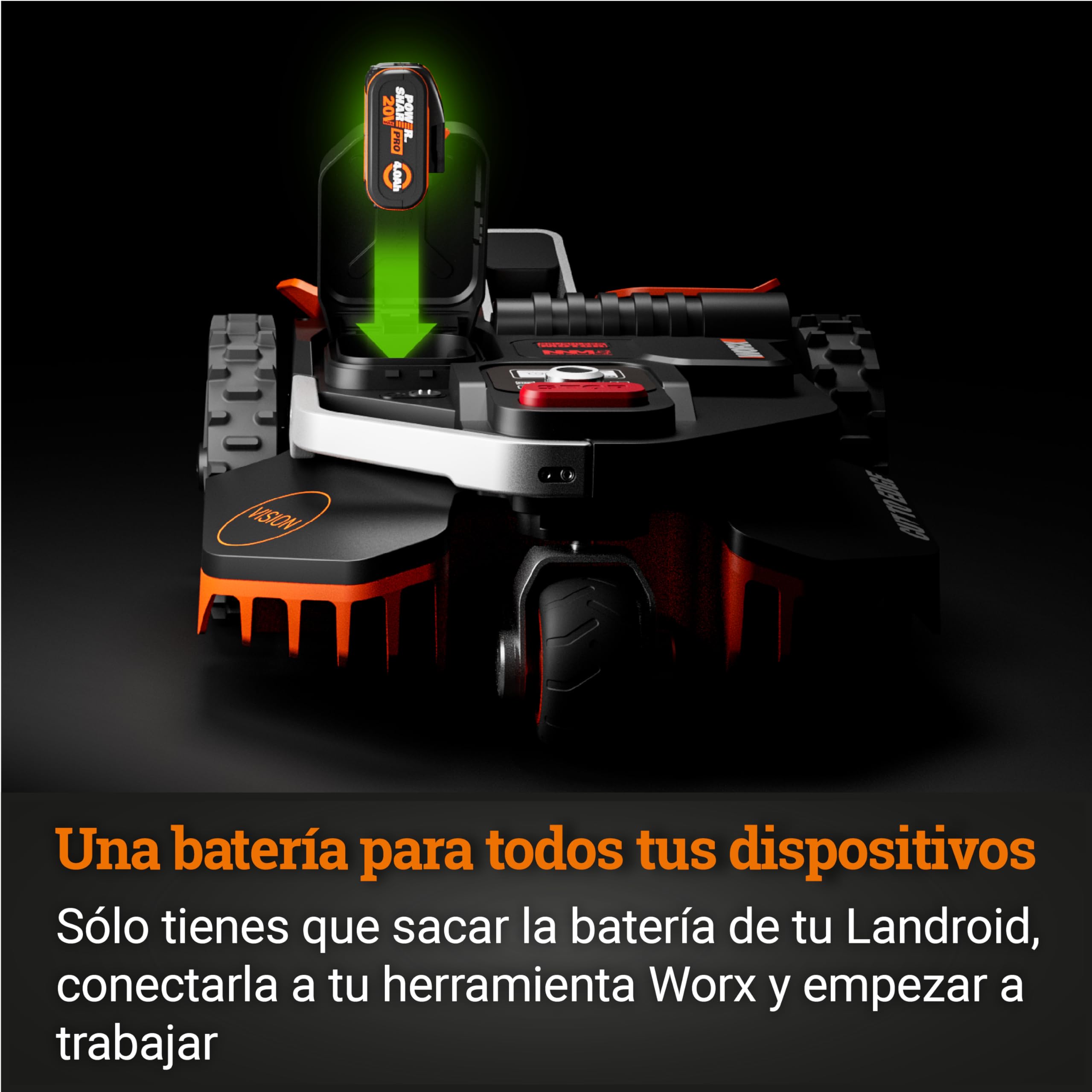 WORX Landroid Vision M600 | Robot cortacésped WR206E | hasta 600 m² | WLAN y Bluetooth | Sin instalación de Cables | Evitación Activa de obstáculos | Control por App | Compatible con PowerShare