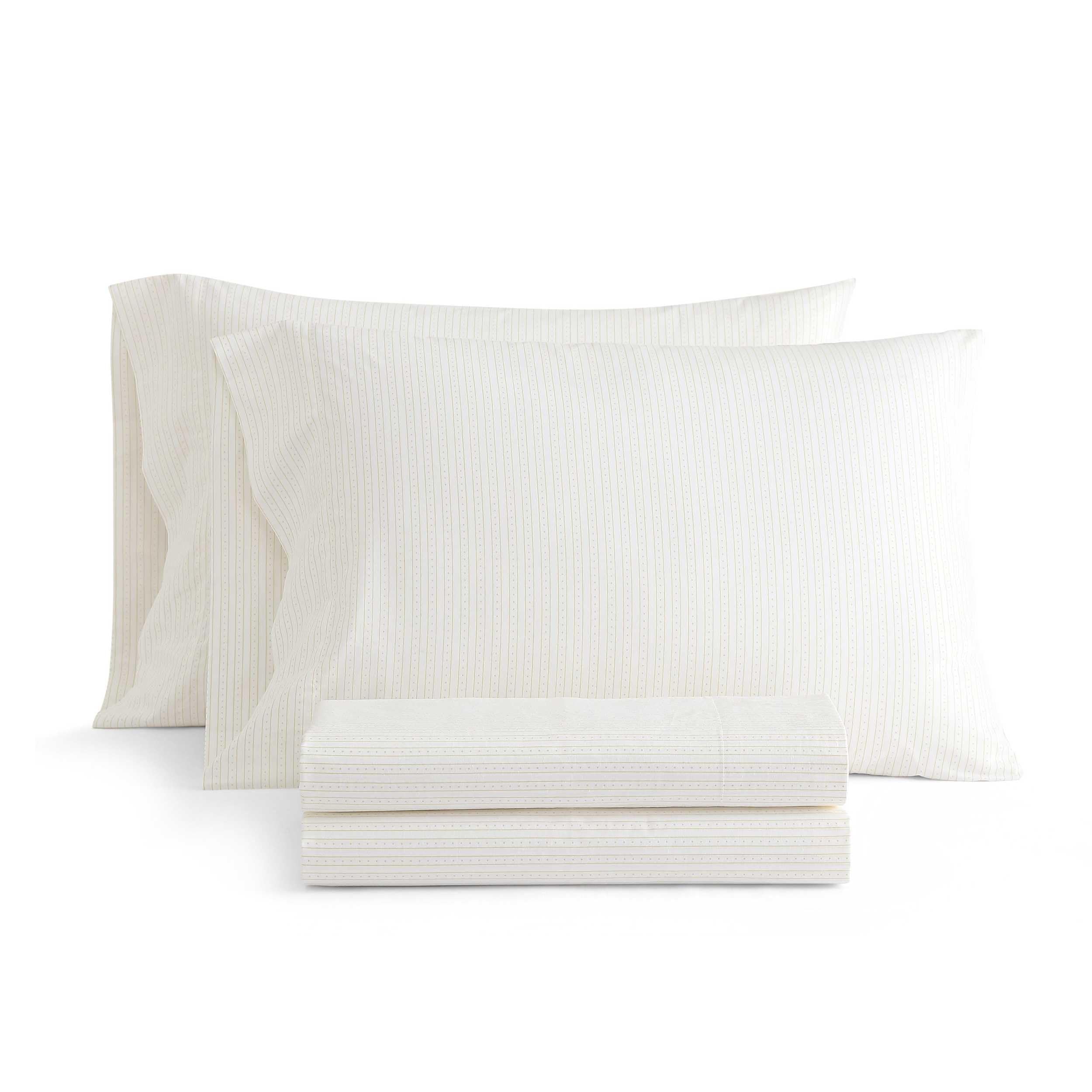 Martha Stewart - Full Size Sheet Set, Crisp &amp; Tailored Bedding with a Smooth Cotton Percale Feel, Deep Pocket, Bed Sheets with Matching Pillowcases &amp; Fitted Sheet (Dotted Stripe Yellow)