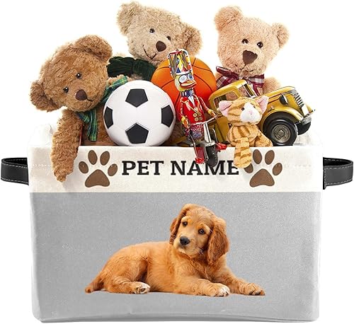 Miniatura 2 de Cesta de almacenamiento personalizada de juguetes para mascotas con asas, nombre y foto personalizados de la mascota, cajas de almacenamiento