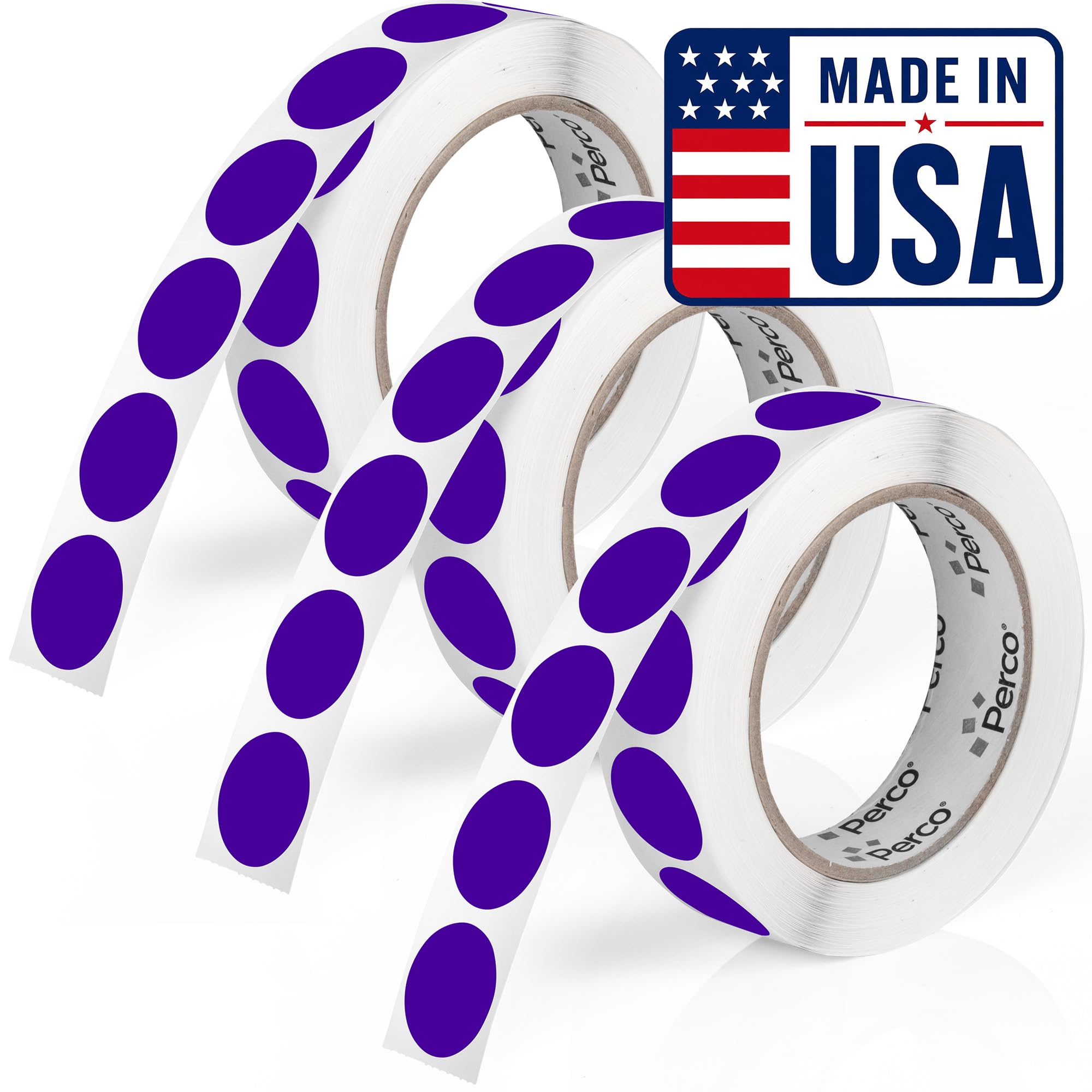 Perco Purple Perforated Round Circle Dot Sticker 1-Inch Labels — 3 Rolls, 3,000 Stickers - Category Labels, Classroom Use &amp; Creative Organization, Strong Adhesive - Made in USA