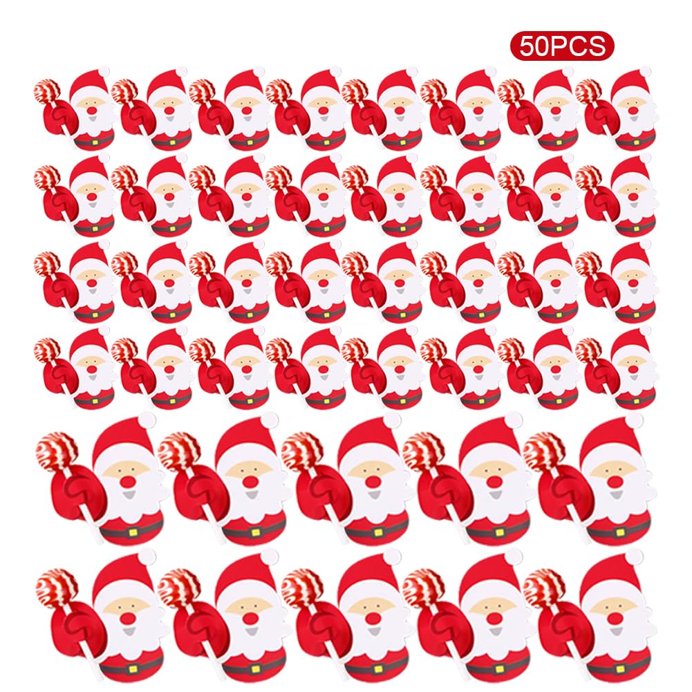 CRGANGZY Dibujos animados Papá Noel pingüino muñeco de nieve papel Candy Holder Festival Theme 50pcs Candy Lollipop decoración tarjetas niños dulces regalos paquete envoltura