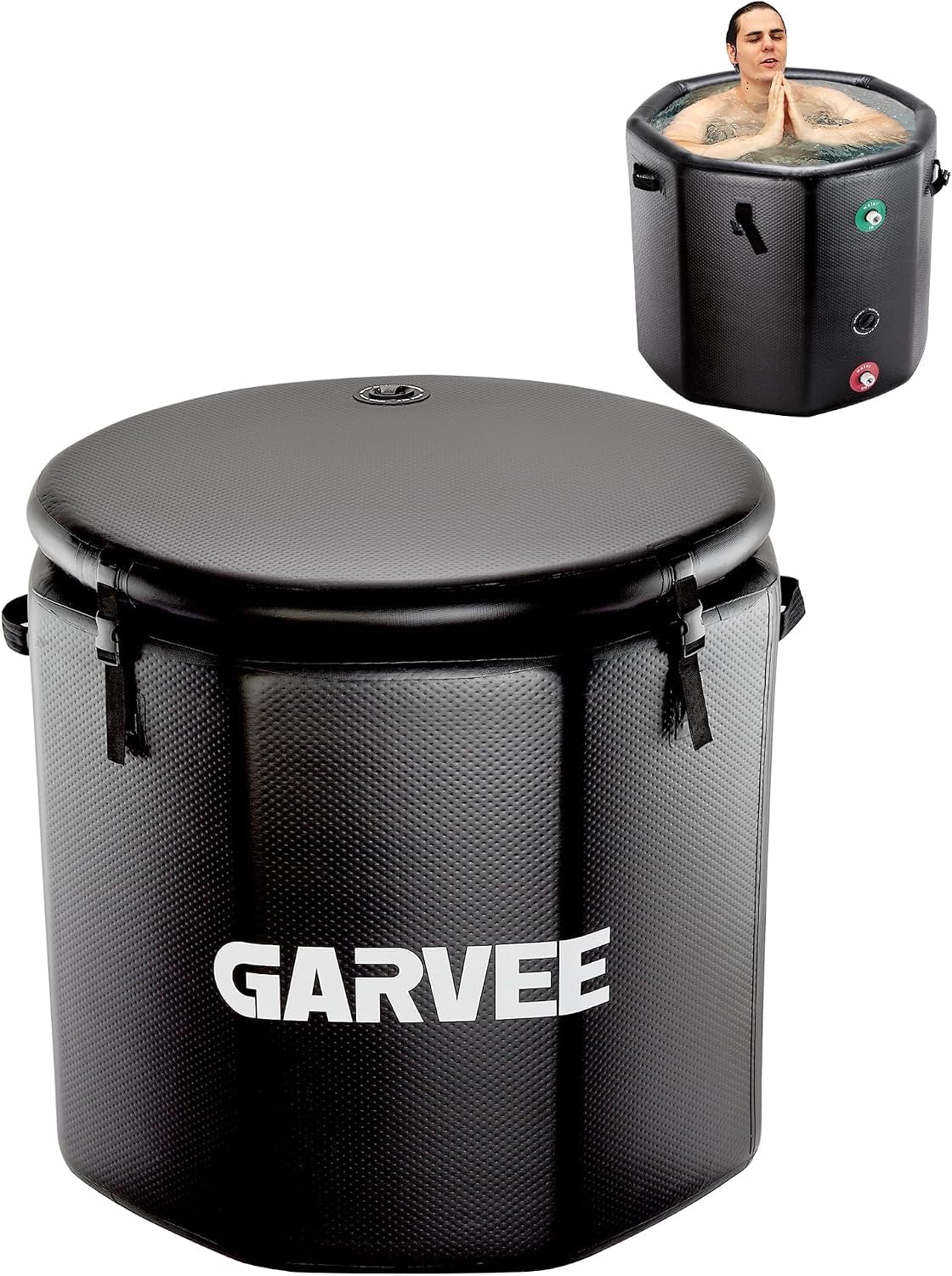 Garvee Eisbadewanne 2XL 704L, Aufblasbare Eistonne mit Isolierdeckel | Chiller-kompatibel, Living Pool Tragbares Kältebad für Sportler zur Muskelregeneration, Indoor & Outdoor, 100 x 100 x 90 cm