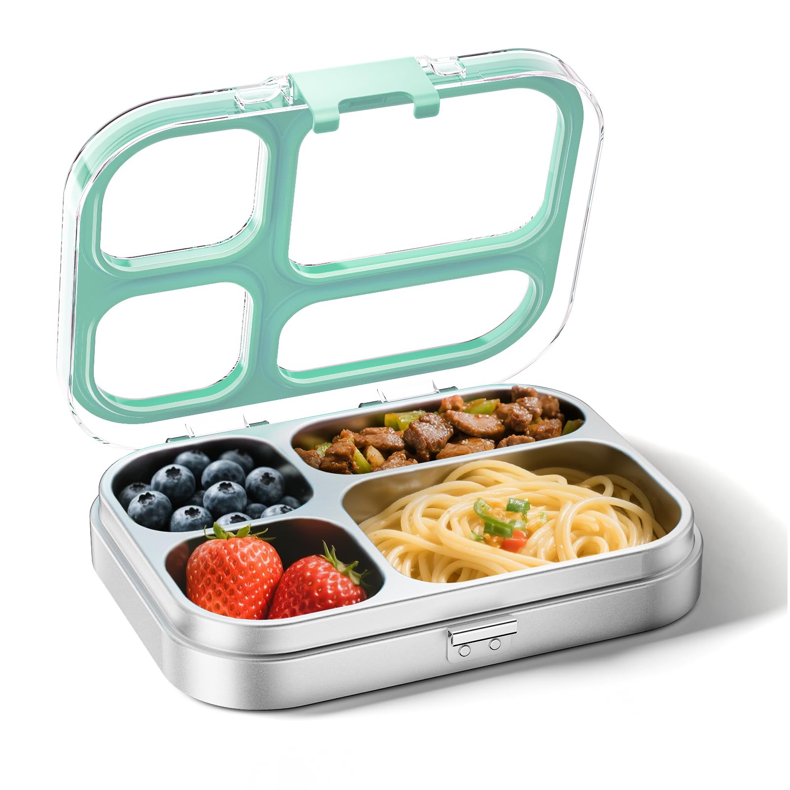 G.a HOMEFAVOR 800 ml Pudełko na lunch Bento ze stali nierdzewnej 304 dla dzieci, hermetyczne pudełko bento z 4 przegródkami, tacą na kanapki i sałatkę, nadaje się do zmywarki, zielony