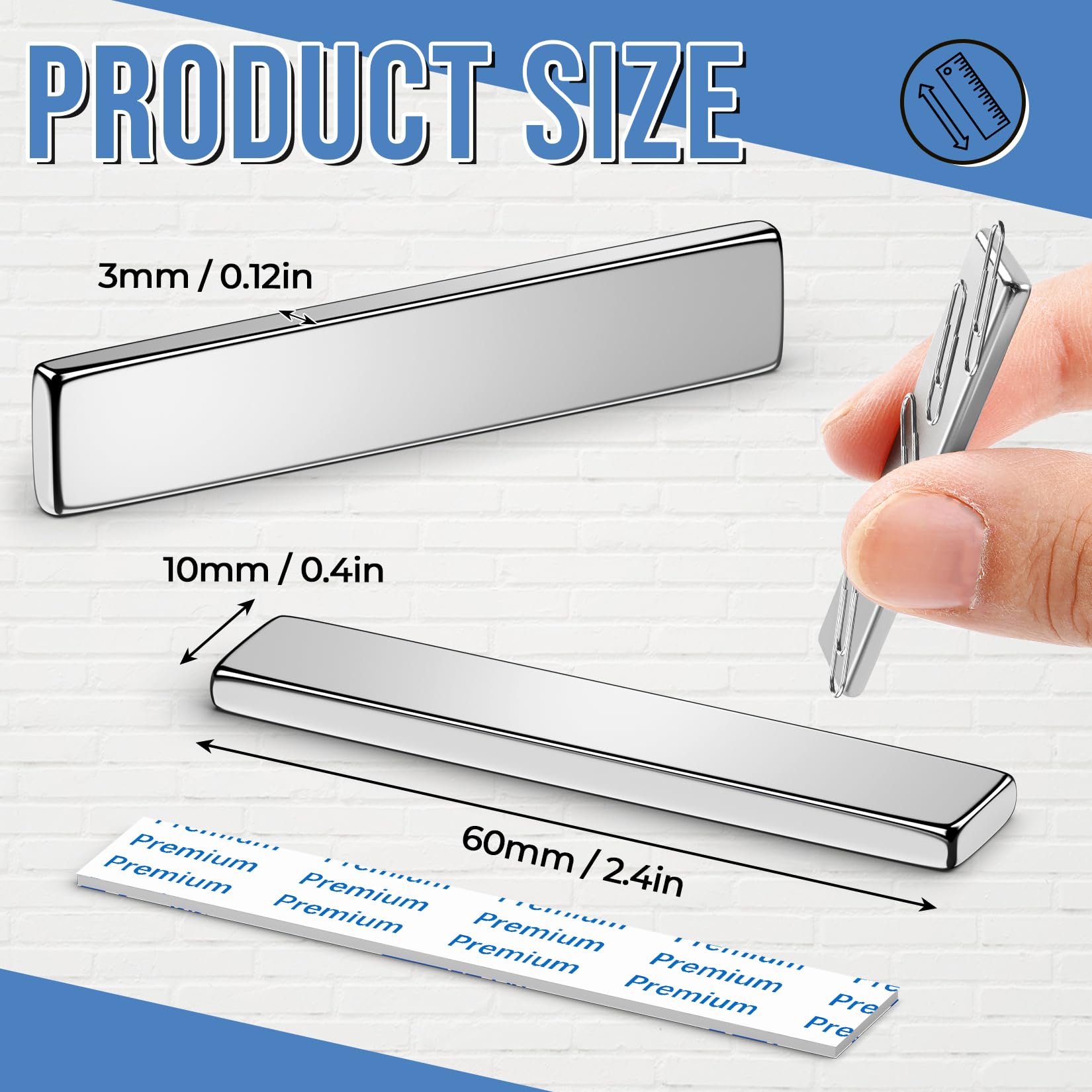 FINDMAG 12 Pack Bar Magnets, Rare Earth Magnets, Silver, 2.36x0.39x0.12in — Amazon image 3