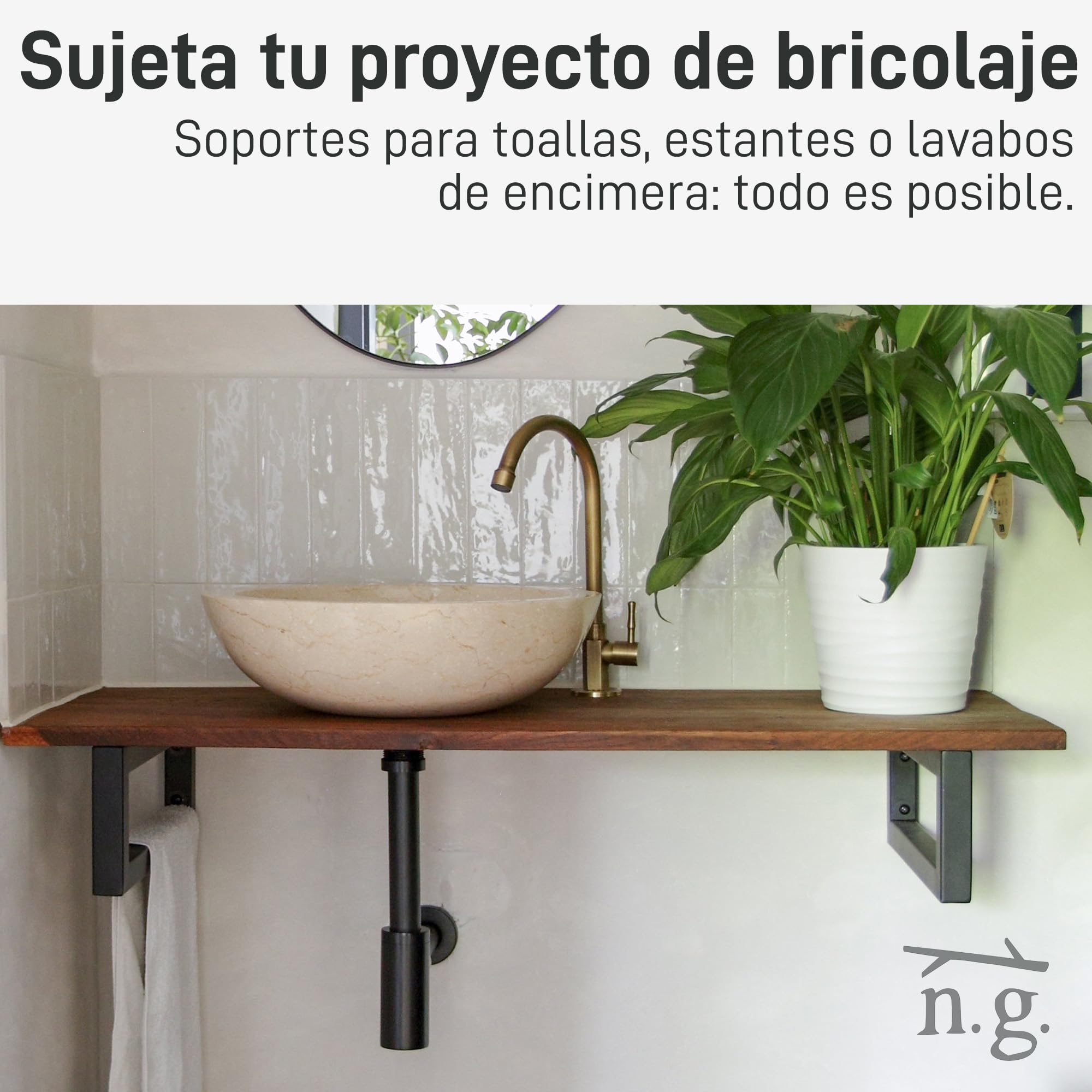 Natural Goods Berlin 2X Escuadras para Estanterías Rectangular | Soporte para Estante de Pared y Lavabo | Montaje en Pared Sencillo | Soporte de Estante de Metal en Negro | Toalleros de Baño | 500mm