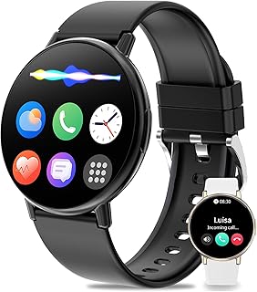 Efolen Smart Watch Women Men with Bluetooth Calling 1.39" AMOLED Smartwatch Ladies Watch Fitness Watch Android iOS with Voice Assistant SpO2 Pedometer Calories IP67 Fitness Tracker Black