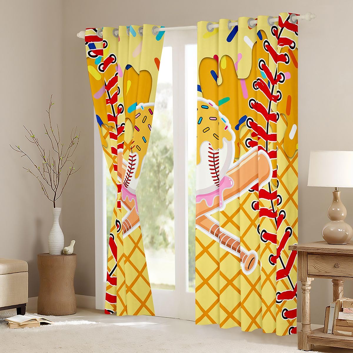 Homewish Cortinas opacas de béisbol con diseño de helado, 46 x 72 pulgadas