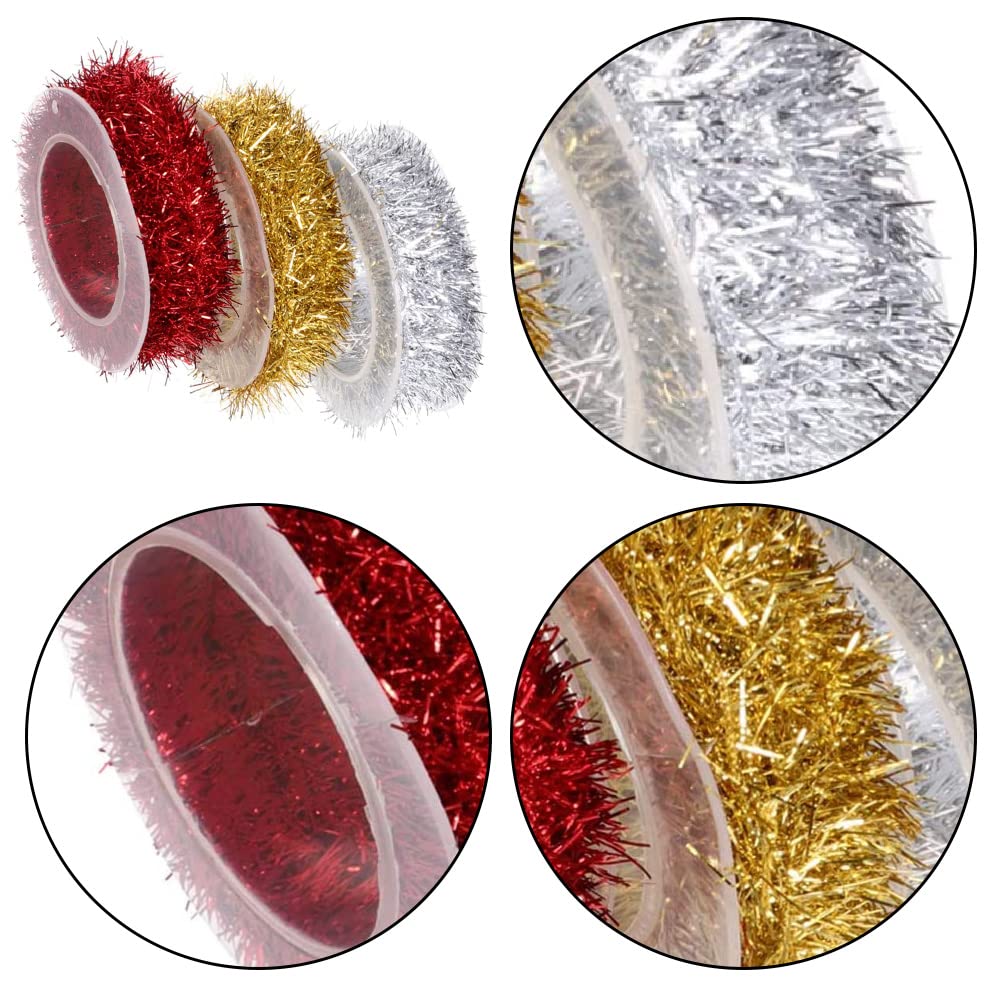4 Rolls Christmas Tinsel Garland Christmas Tree Hanging Tinsel Decoration Shiny Garland Metallic Christmas Tree Garland Hanging Decorations for Holiday Present Wrapping Decoration DIY Craft Supplies - Image 3