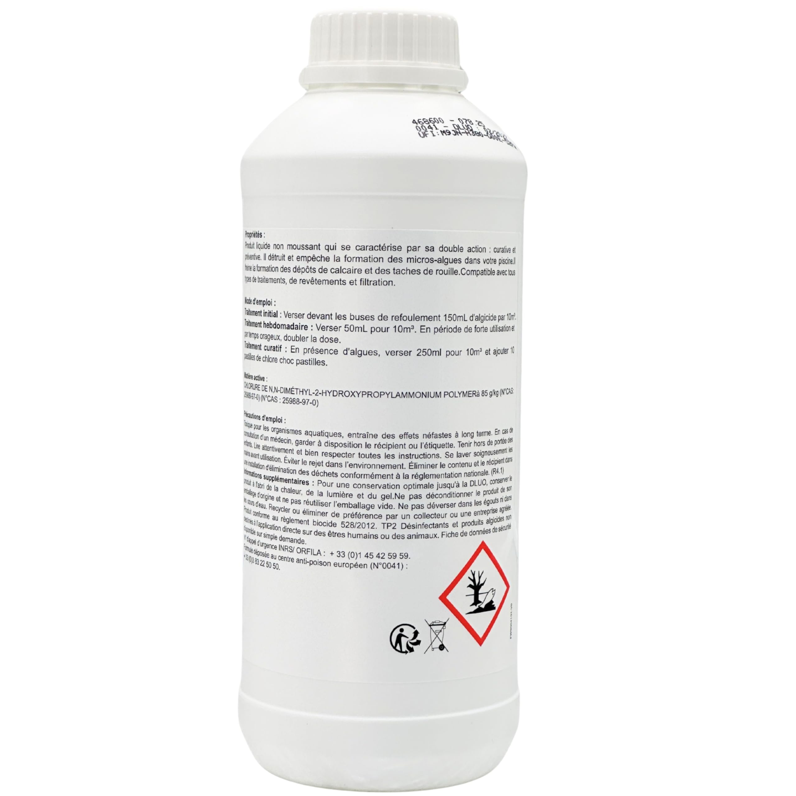 Algicide Anti-Algues Choc Piscine 1L | Rattrapage Eau Verte & Eaux Troubles | Double Action Préventive & Curative | Stop Algues pour Piscine et Spa