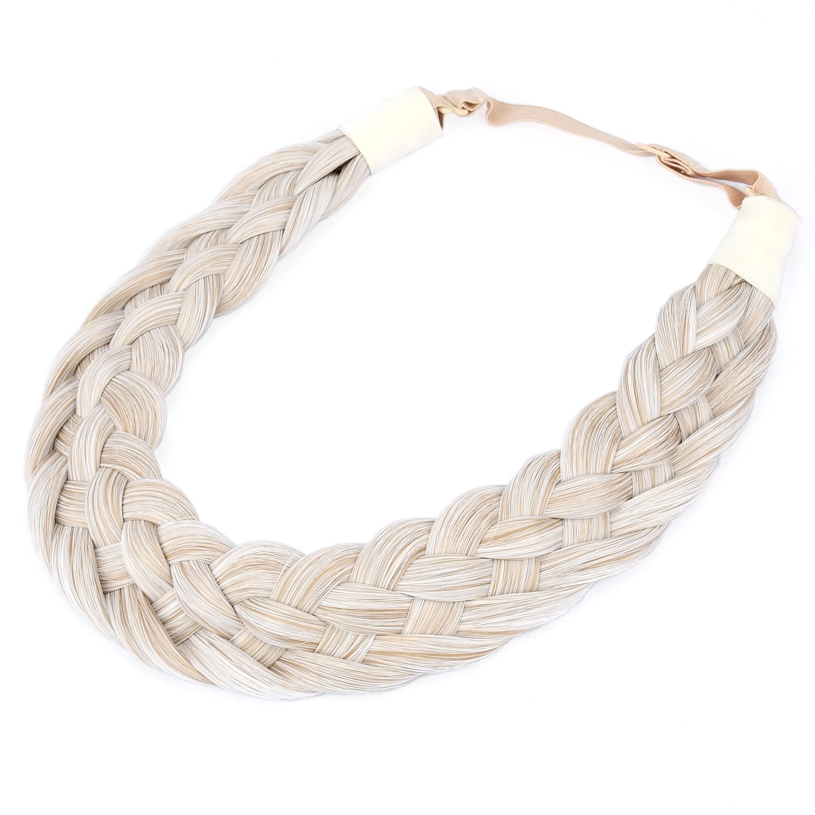 BOBIYA 5 Strand Synthetic Hair Braided Headband Classic Chunky Wide Plaited Braids Elastic Stretch Hairpiece for Women Girl (White Blonde)